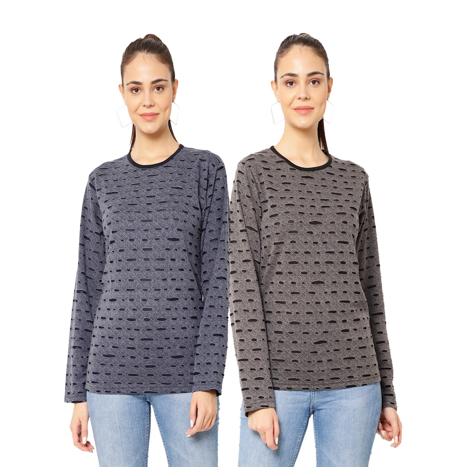VIMAL JONNEY Cotton Self Design Grey Navy Blue Color T-Shirt For Women (Pack Of 2)
VIMAL JONNEY Cotton Self Design Grey Navy Blue Color T-Shirt For Women (Pack Of 2)
