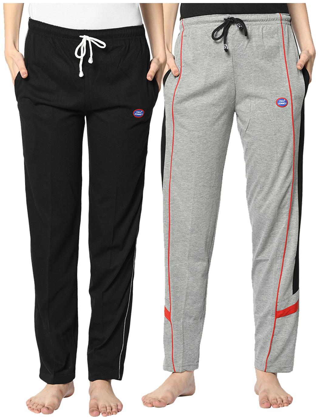 VIMAL JONNEY Cotton Blend Solid Black Grey Color Track Pants For Women (Pack Of 2)
VIMAL JONNEY Cotton Blend Solid Black Grey Color Track Pants For Women (Pack Of 2)