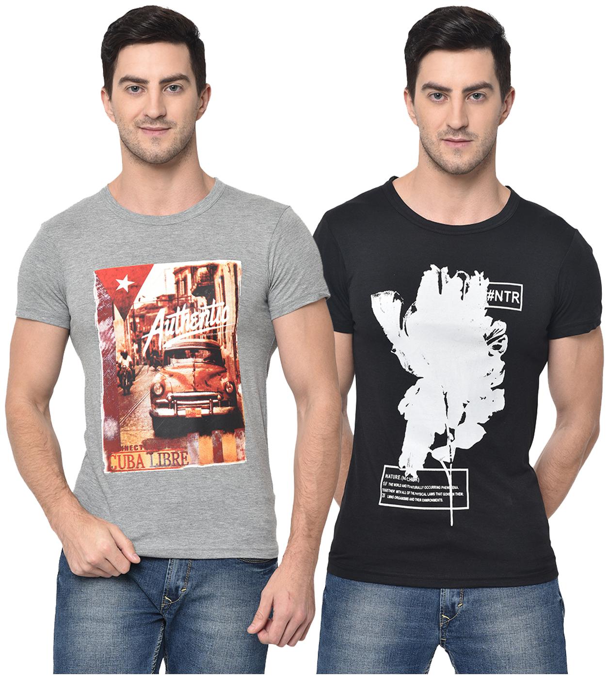 VIMAL JONNEY Men Grey Black Regular fit Cotton Blend Round neck T-Shirt - Pack Of 2
VIMAL JONNEY Men Grey Black Regular fit Cotton Blend Round neck T-Shirt - Pack Of 2