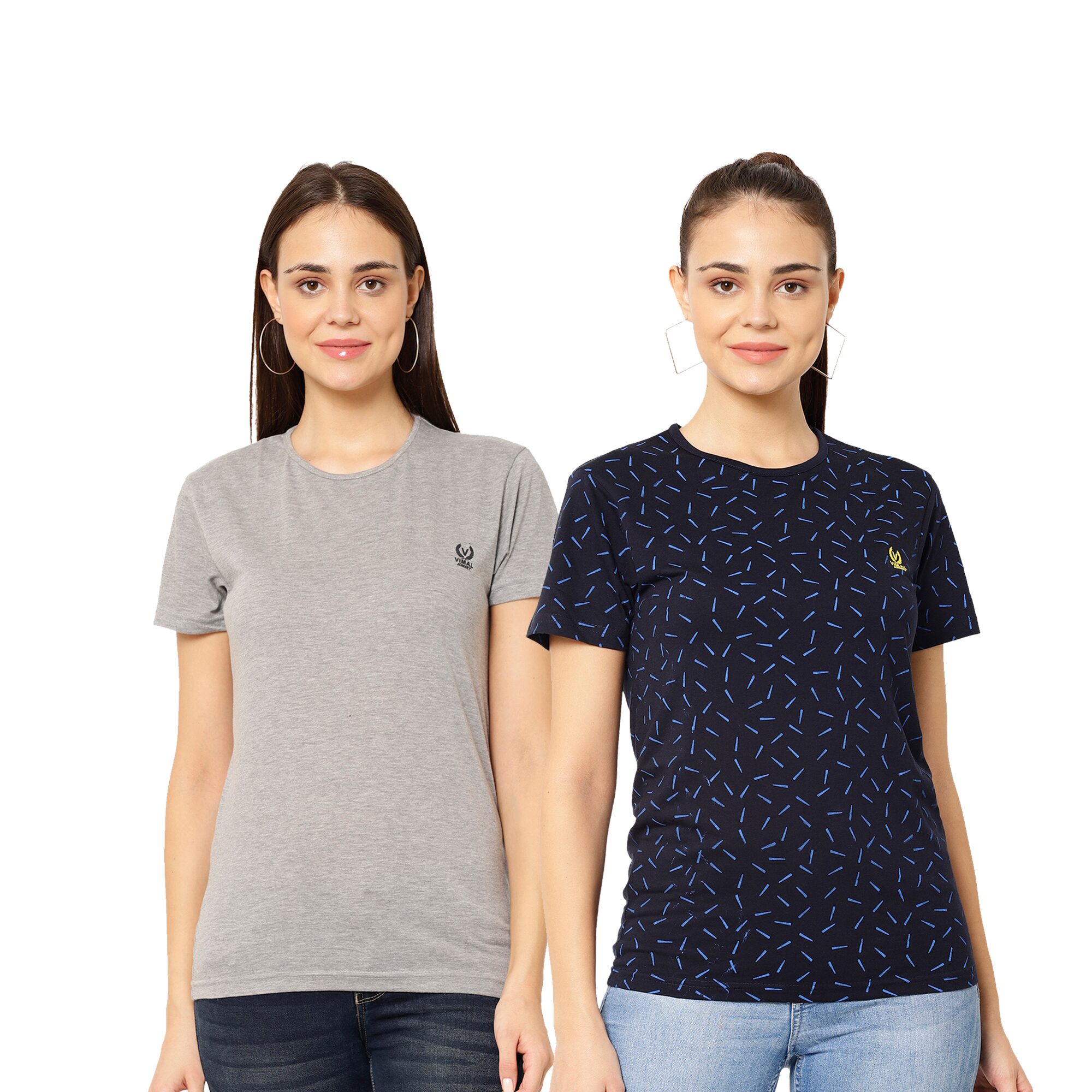 VIMAL JONNEY Cotton Printed Navy Blue Grey Color T-Shirt For Women (Pack Of 2)
VIMAL JONNEY Cotton Printed Navy Blue Grey Color T-Shirt For Women (Pack Of 2)