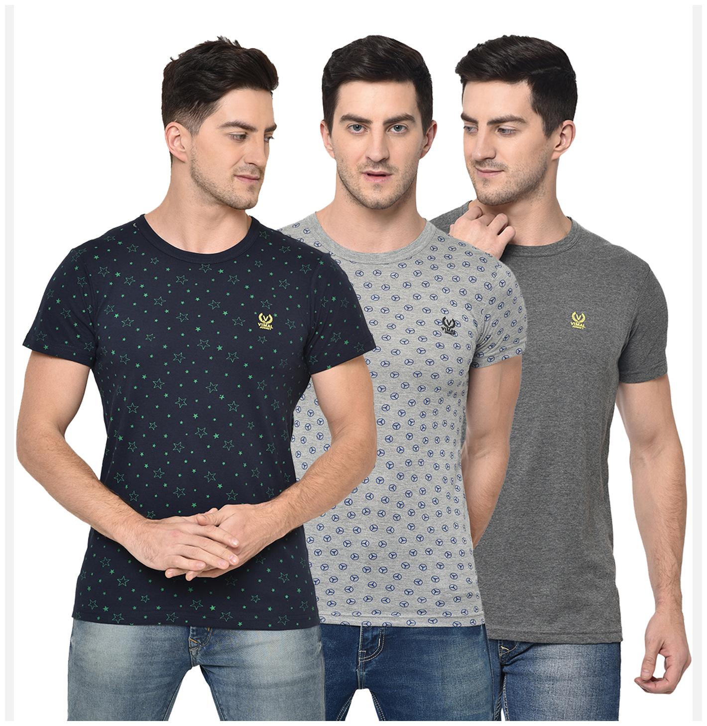VIMAL JONNEY Men Navy blue Grey Regular fit Cotton Blend Round neck T-Shirt - Pack Of 3
VIMAL JONNEY Men Navy blue Grey Regular fit Cotton Blend Round neck T-Shirt - Pack Of 3