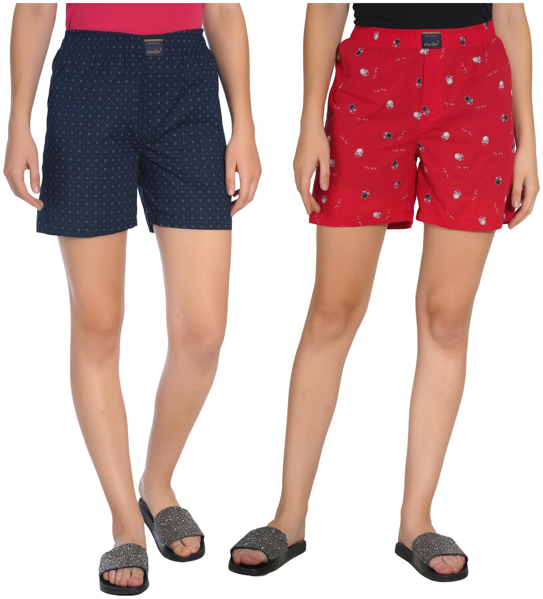 Viral Girl Women Printed Regular shorts - Blue Red