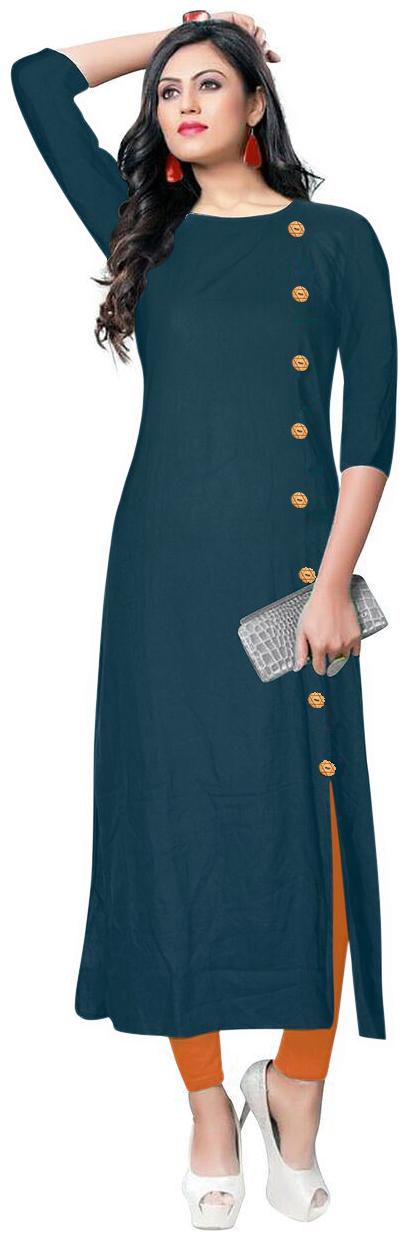 VISVA DESIGNER Ready Made Stylish Plain Rayon Straight Side Button No Slit Kurti For Women Teal
VISVA DESIGNER Ready Made Stylish Plain Rayon Straight Side Button No Slit Kurti For Women Teal