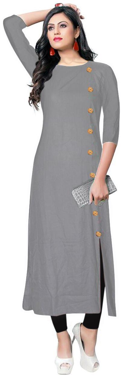 VISVA DESIGNER Ready Made Stylish Plain Rayon Straight Side Button No Slit Kurti For Women Grey
VISVA DESIGNER Ready Made Stylish Plain Rayon Straight Side Button No Slit Kurti For Women Grey