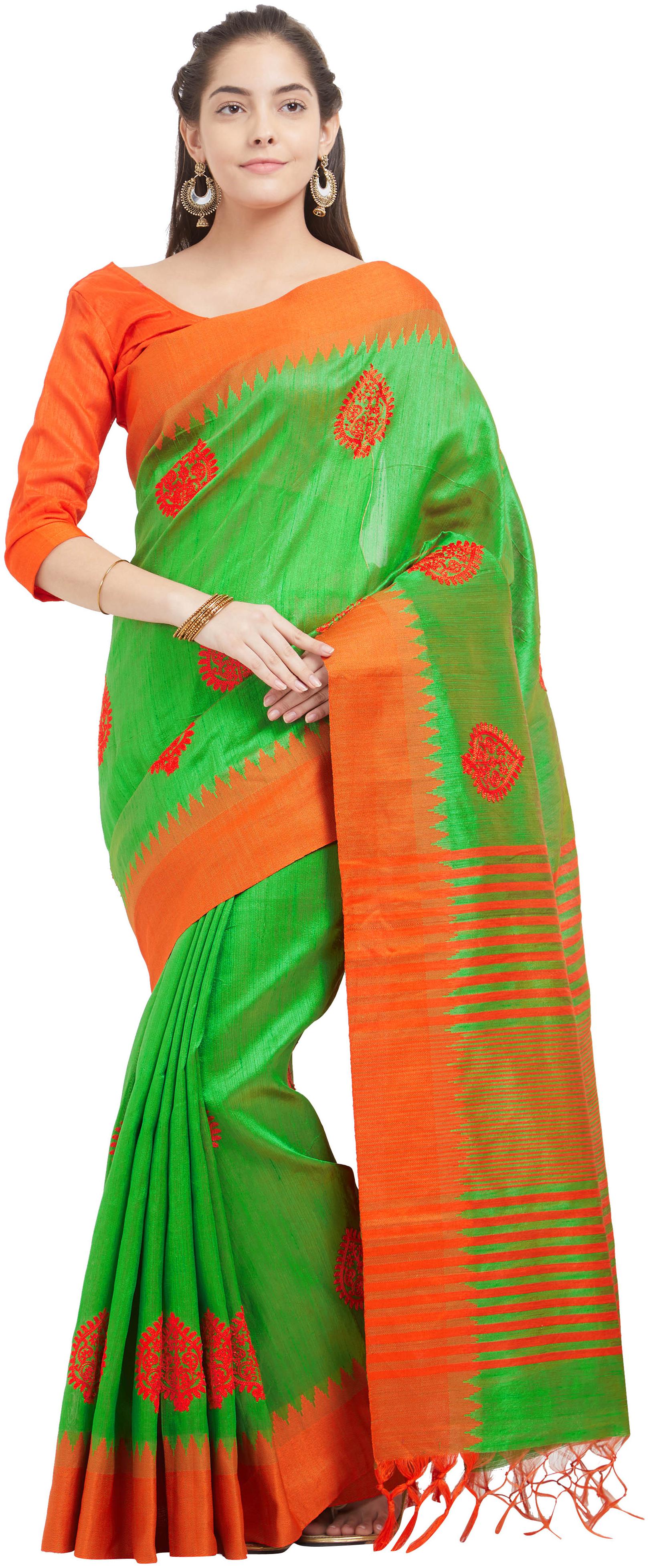 Viva N Diva Green OrangeColor Cotton Silk With Embroidery Saree With Blouse Piece
Viva N Diva Green OrangeColor Cotton Silk With Embroidery Saree With Blouse Piece