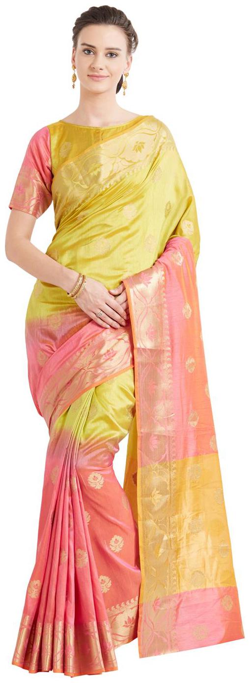 Viva N Diva Shaded Pink Yellow Color Art Silk Kanchipuram Saree With Blouse Piece
Viva N Diva Shaded Pink Yellow Color Art Silk Kanchipuram Saree With Blouse Piece