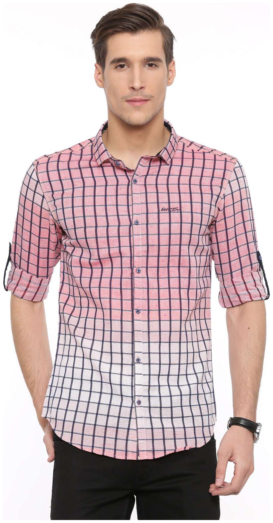 WITH Men Red Checked Slim Fit Casual Shirt