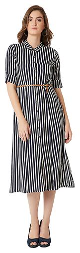 Women Navy Blue and White Round Neck Roll-Up Half Sleeve Cotton Striped Buttoned Belted Midi Shirt Dress
Women Navy Blue and White Round Neck Roll-Up Half Sleeve Cotton Striped Buttoned Belted Midi Shirt Dress