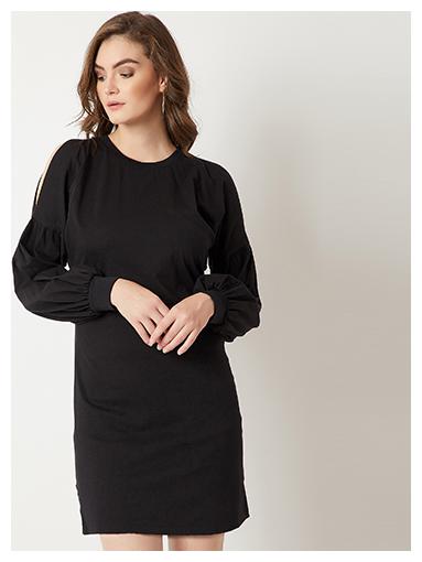 Women s Black Round Neck Full Sleeve Cotton Solid Paneled Balloon Sleeve Mini Shift Dress
Women s Black Round Neck Full Sleeve Cotton Solid Paneled Balloon Sleeve Mini Shift Dress