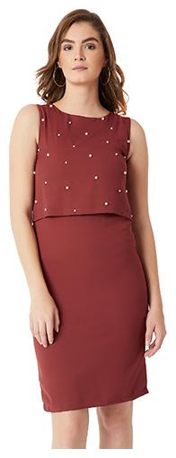 Women s Brick Red Round Neck Sleeveless Solid Layered pearl Detailing Knee-length Dress
Women s Brick Red Round Neck Sleeveless Solid Layered pearl Detailing Knee-length Dress