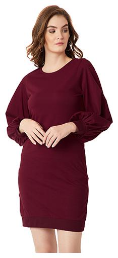 Women s Maroon Round Neck Balloon Style Full Sleeve Cotton Solid Gathered Mini Shift Dress
Women s Maroon Round Neck Balloon Style Full Sleeve Cotton Solid Gathered Mini Shift Dress