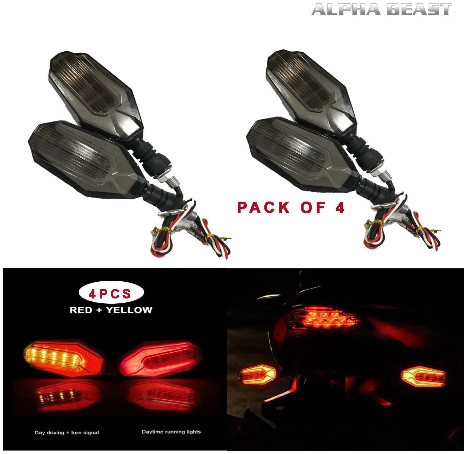 ALPHA BEAST U Shape Dual Color DRL Indicator Light for universal for all bikes Set of 4
ALPHA BEAST U Shape Dual Color DRL Indicator Light for universal for all bikes Set of 4