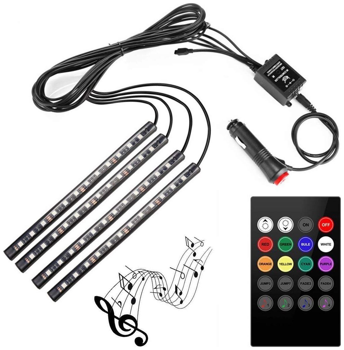 Cartronics Car Atmosphere LED Lights 4pcs 48 LED DC 12V Multicolor Music Car Strip Light Interior LED Under Dash Lighting Kit with Sound Active Function and Wireless Remote Control
Cartronics Car Atmosphere LED Lights 4pcs 48 LED DC 12V Multicolor Music Car Strip Light Interior LED Under Dash Lighting Kit with Sound Active Function and Wireless Remote Control