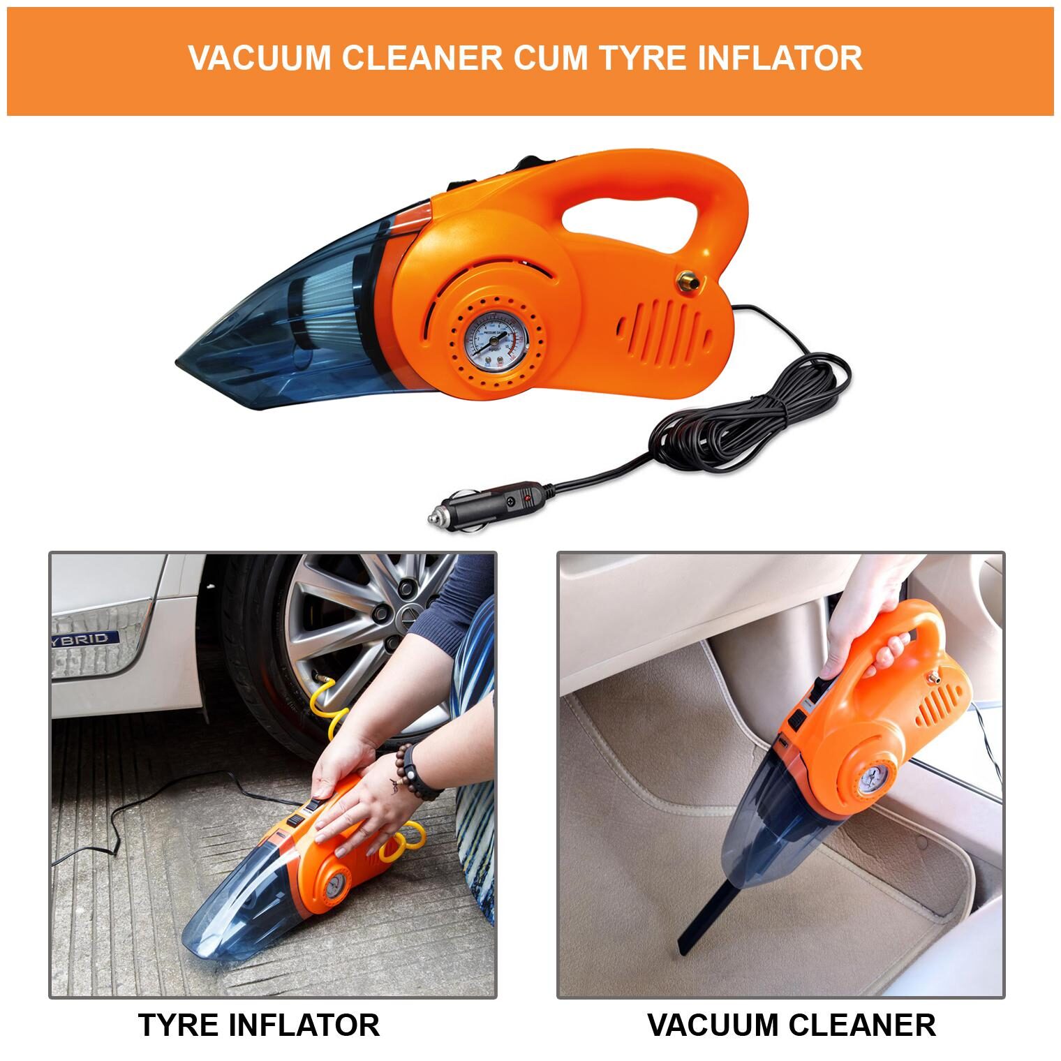 Oshotto 100W Heavy Duty Car Vacuum Cleaner Cum 120W Heavy Duty Air Compressor Tyre Inflator (2 in 1) for Maruti Suzuki Gypsy (Orange)
Oshotto 100W Heavy Duty Car Vacuum Cleaner Cum 120W Heavy Duty Air Compressor Tyre Inflator (2 in 1) for Maruti Suzuki Gypsy (Orange)