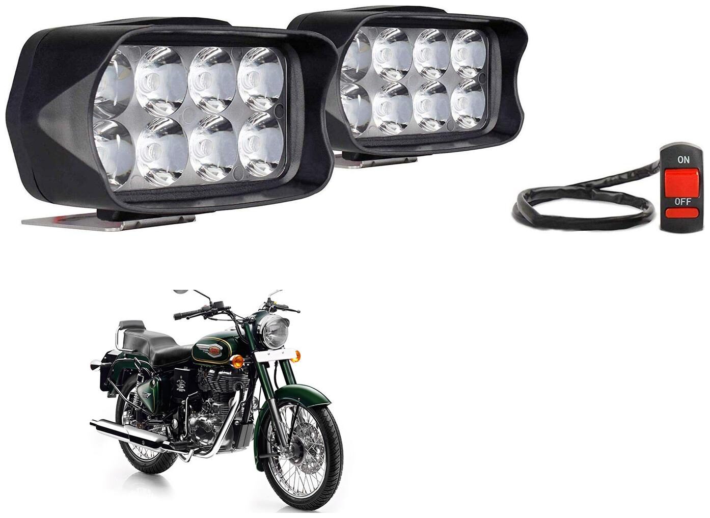 SHOP4U Shillon 8 LED Fog Light Mirror Mount Driving Spot Lamp with On Off Switch For Royal Enfield Bullet 500 ( Black Pack of 2 )
SHOP4U Shillon 8 LED Fog Light Mirror Mount Driving Spot Lamp with On Off Switch For Royal Enfield Bullet 500 ( Black Pack of 2 )