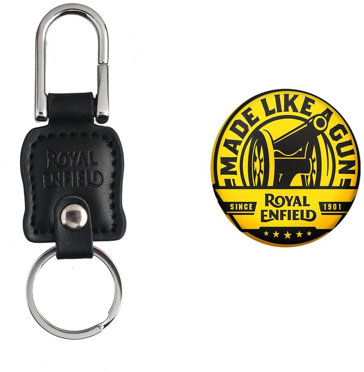 Techpro Leatherite Keychain with Black Royal Enfield Design AVI Pin Badges with Royal Enfield Badge Combo Pack
Techpro Leatherite Keychain with Black Royal Enfield Design AVI Pin Badges with Royal Enfield Badge Combo Pack