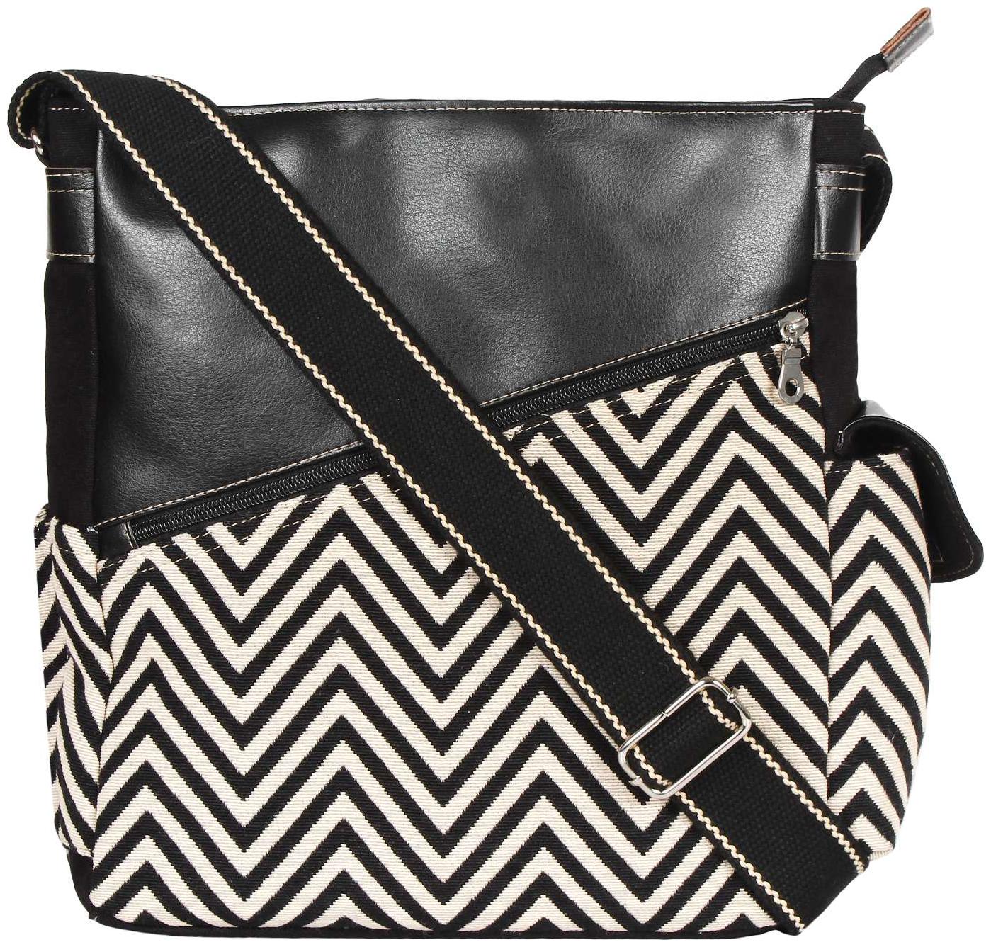 Anekaant Black Canvas Textured Sling Bag