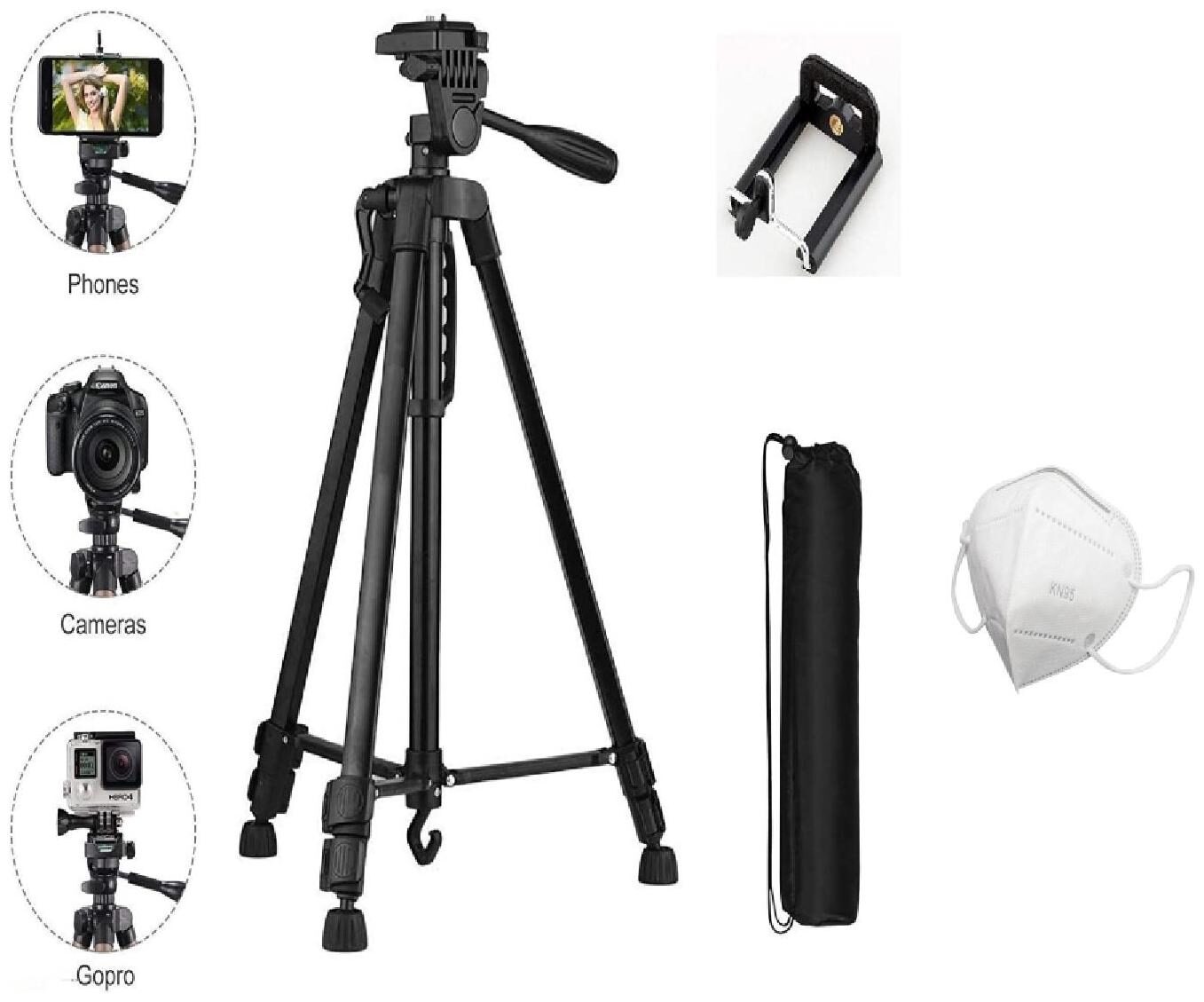 G GAPFILL 3366 Extentable 4 5 Feet Tripod Stand for Mobile GoPro DSLR Camera 135 CM WITH FREE FACE MASK
G GAPFILL 3366 Extentable 4 5 Feet Tripod Stand for Mobile GoPro DSLR Camera 135 CM WITH FREE FACE MASK