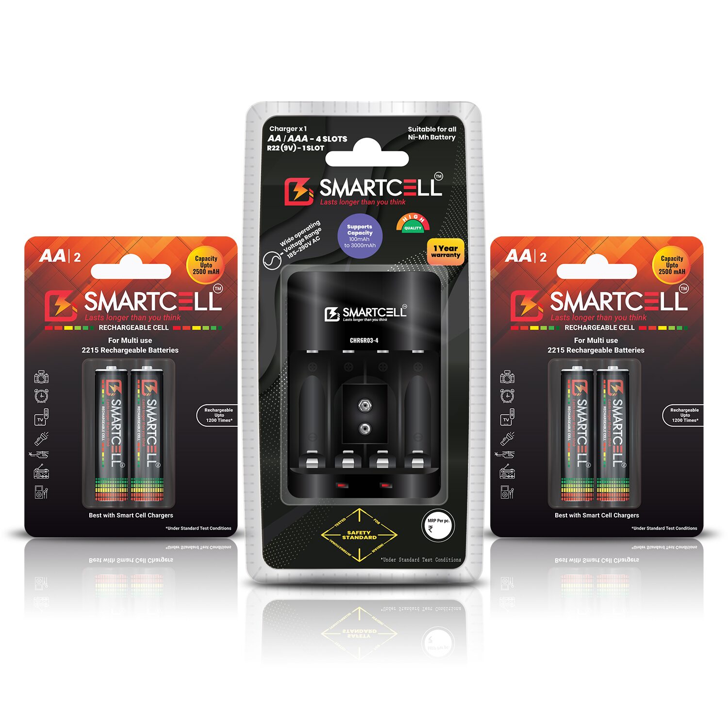 Smartcell CHR6R03-4 NimH AA AAA R22 9V Rechargeable Battery Charger with 4 AA 2500mAH Rechargeable Battery
Smartcell CHR6R03-4 NimH AA AAA R22 9V Rechargeable Battery Charger with 4 AA 2500mAH Rechargeable Battery