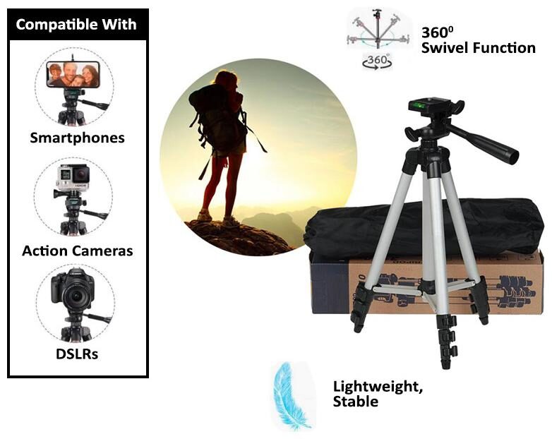TSV Portable and Foldable Camera - Tripod 3110 with Mobile Clip Holder Bracket Stand with 3-Dimensional Head
TSV Portable and Foldable Camera - Tripod 3110 with Mobile Clip Holder Bracket Stand with 3-Dimensional Head