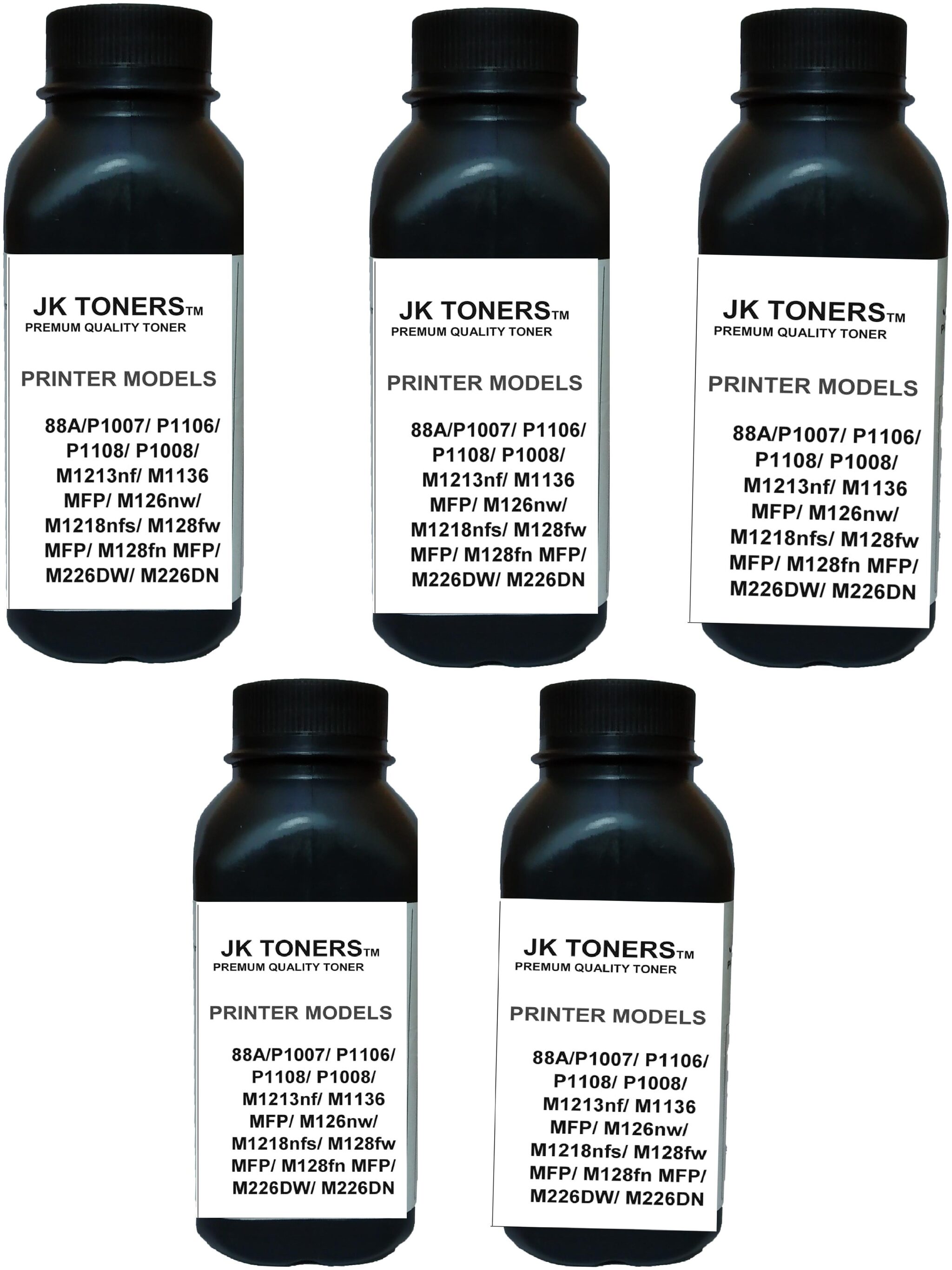 JK Toners 88A Black Toner Compatible for HP LaserJet - P1007 P1008 P1106 P1108 M202 M202n M202dw M126nw Single Color Ink Toner (Black) (Pack of 5)
JK Toners 88A Black Toner Compatible for HP LaserJet - P1007 P1008 P1106 P1108 M202 M202n M202dw M126nw Single Color Ink Toner (Black) (Pack of 5)