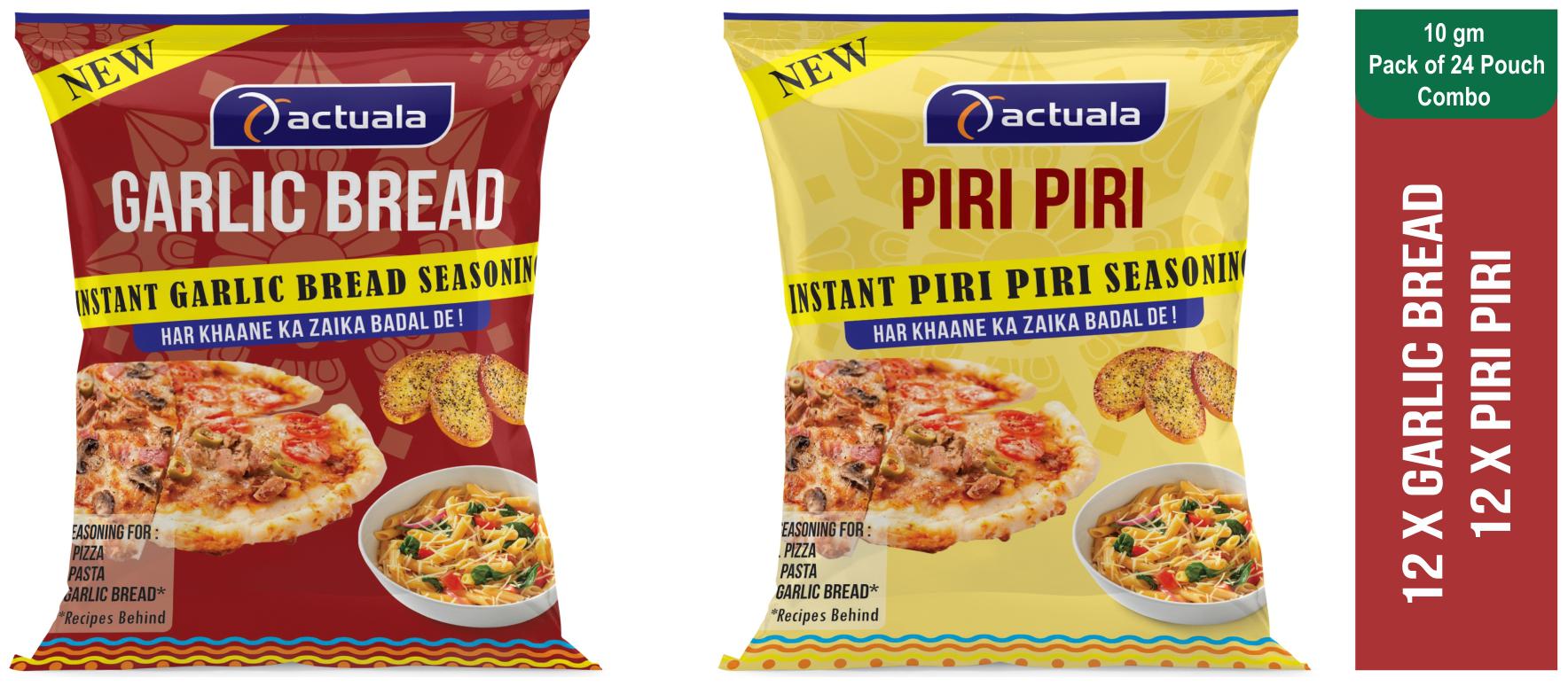 Aactuala Combo Of Garlic Bread Seasoning - 10g (Pack Of 12 ) Piri Piri Seasoning - 10g( Pack Of 12)
Aactuala Combo Of Garlic Bread Seasoning - 10g (Pack Of 12 ) Piri Piri Seasoning - 10g( Pack Of 12)