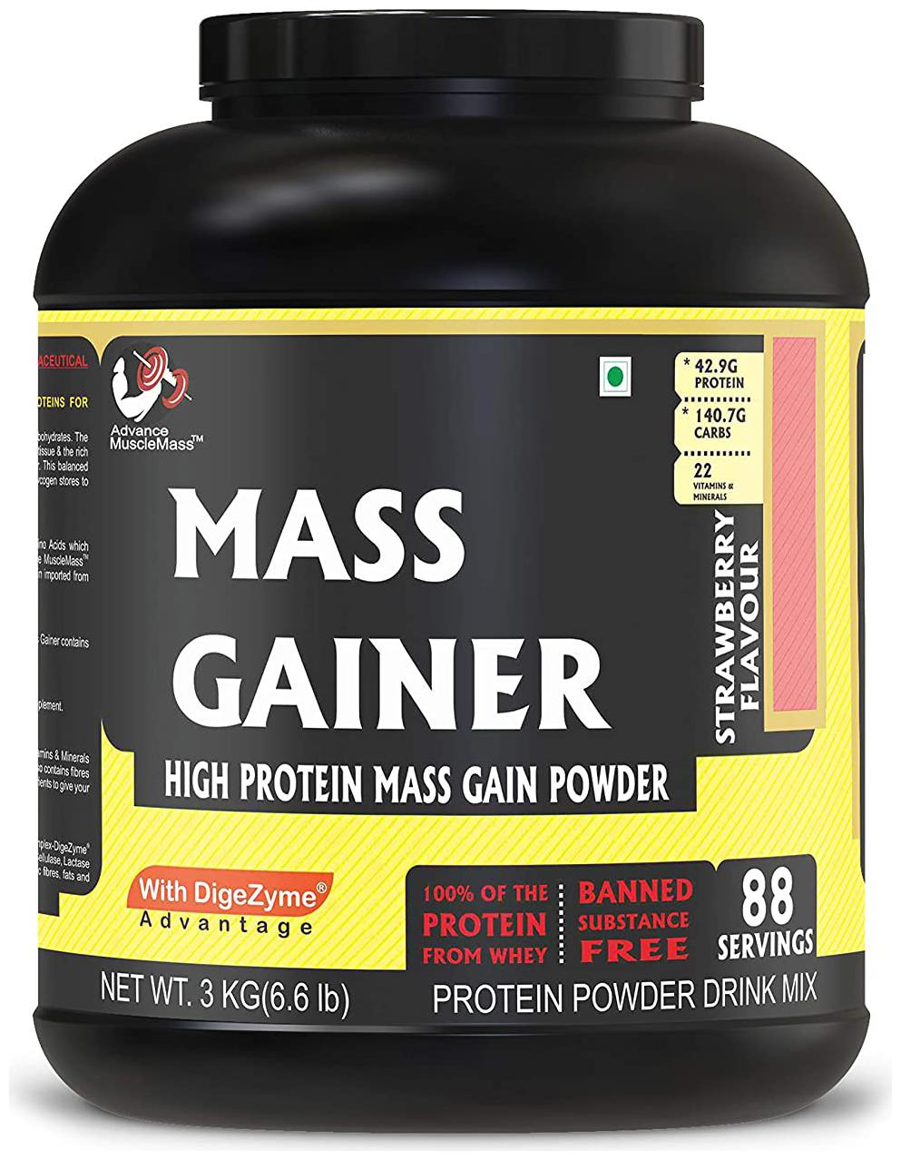 Advance MuscleMass Mass Gainer with Digestive enzymes 24 3 g protein Lab tested Raw Whey from USA Strawberry 3 Kg (6 6 lbs)
Advance MuscleMass Mass Gainer with Digestive enzymes 24 3 g protein Lab tested Raw Whey from USA Strawberry 3 Kg (6 6 lbs)