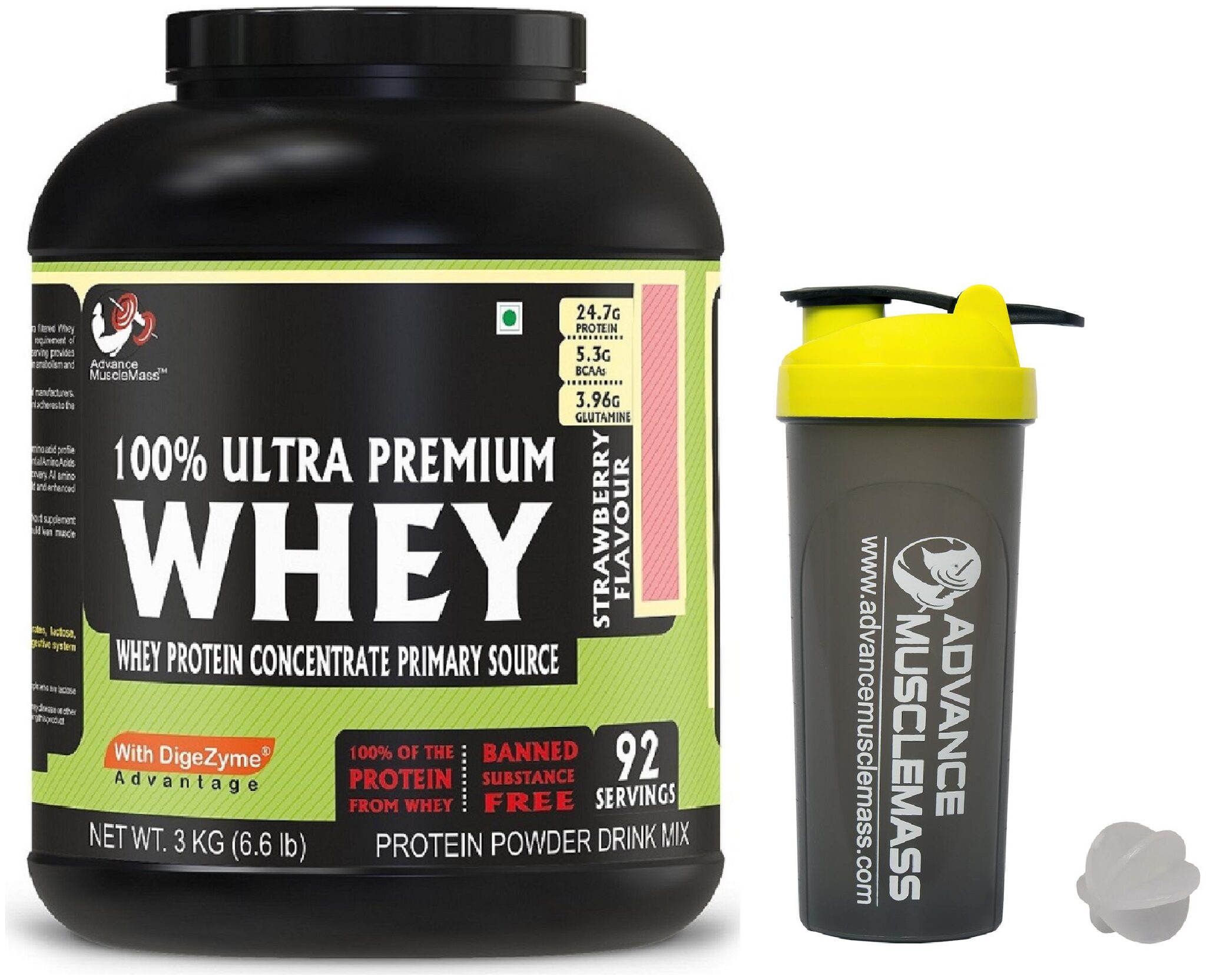 Advance MuscleMass Whey Protein Concentrate with Enzyme Blend Strawberry 3 kg With Shaker 700 ml
Advance MuscleMass Whey Protein Concentrate with Enzyme Blend Strawberry 3 kg With Shaker 700 ml
