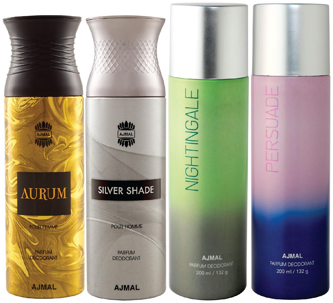 Ajmal 1 Aurum Femme for Women 1 Silver Shade Homme Homme for Men 1 Nightingale and 1 Persuade for Men Women High Quality Deodorants each 200ml Combo Pack of 4
Ajmal 1 Aurum Femme for Women 1 Silver Shade Homme Homme for Men 1 Nightingale and 1 Persuade for Men Women High Quality Deodorants each 200ml Combo Pack of 4