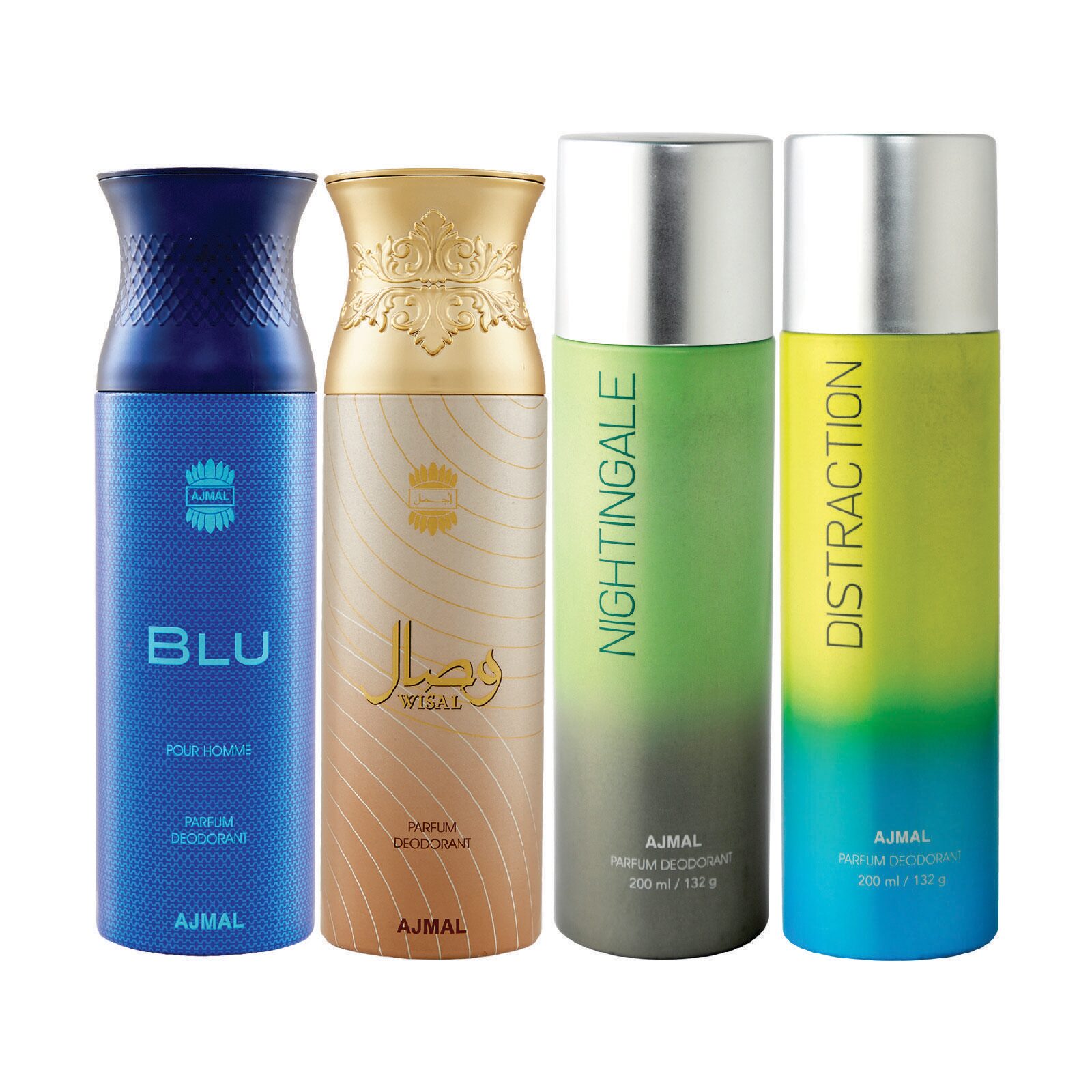 Ajmal 1 Blu Homme for Men 1 Wisal for Women 1 Nightingale and 1 Distraction for Men Women High Quality Deodorants each 200ml Combo Pack of 4
Ajmal 1 Blu Homme for Men 1 Wisal for Women 1 Nightingale and 1 Distraction for Men Women High Quality Deodorants each 200ml Combo Pack of 4