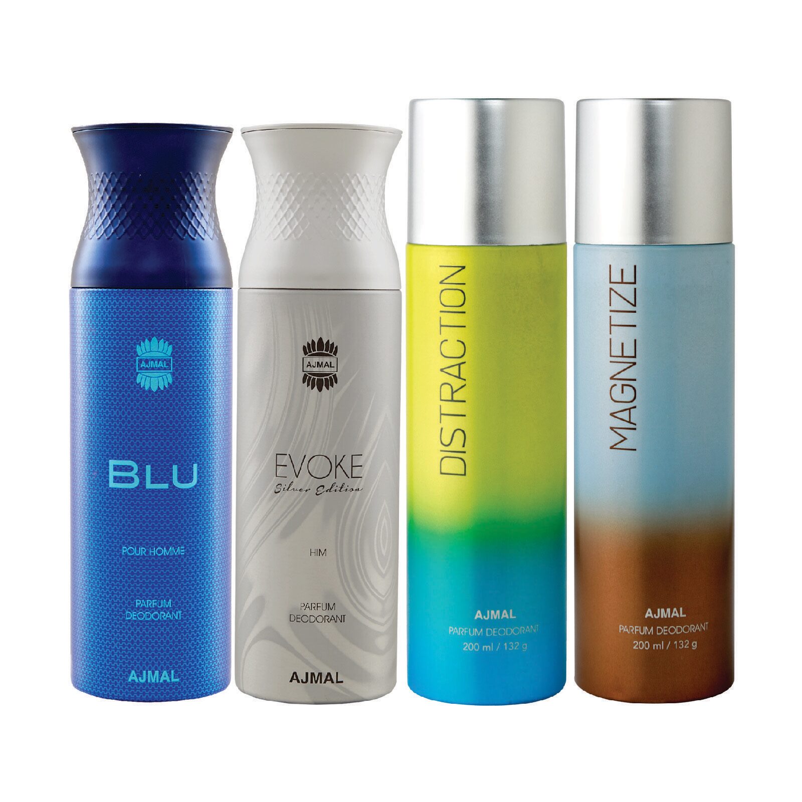 Ajmal 1 Blu Homme for Men 1 Evoke Silver Edition for Him for Men 1 Distraction and 1 Magnetize for Men Women High Quality Deodorants each 200ml Combo Pack of 4
Ajmal 1 Blu Homme for Men 1 Evoke Silver Edition for Him for Men 1 Distraction and 1 Magnetize for Men Women High Quality Deodorants each 200ml Combo Pack of 4