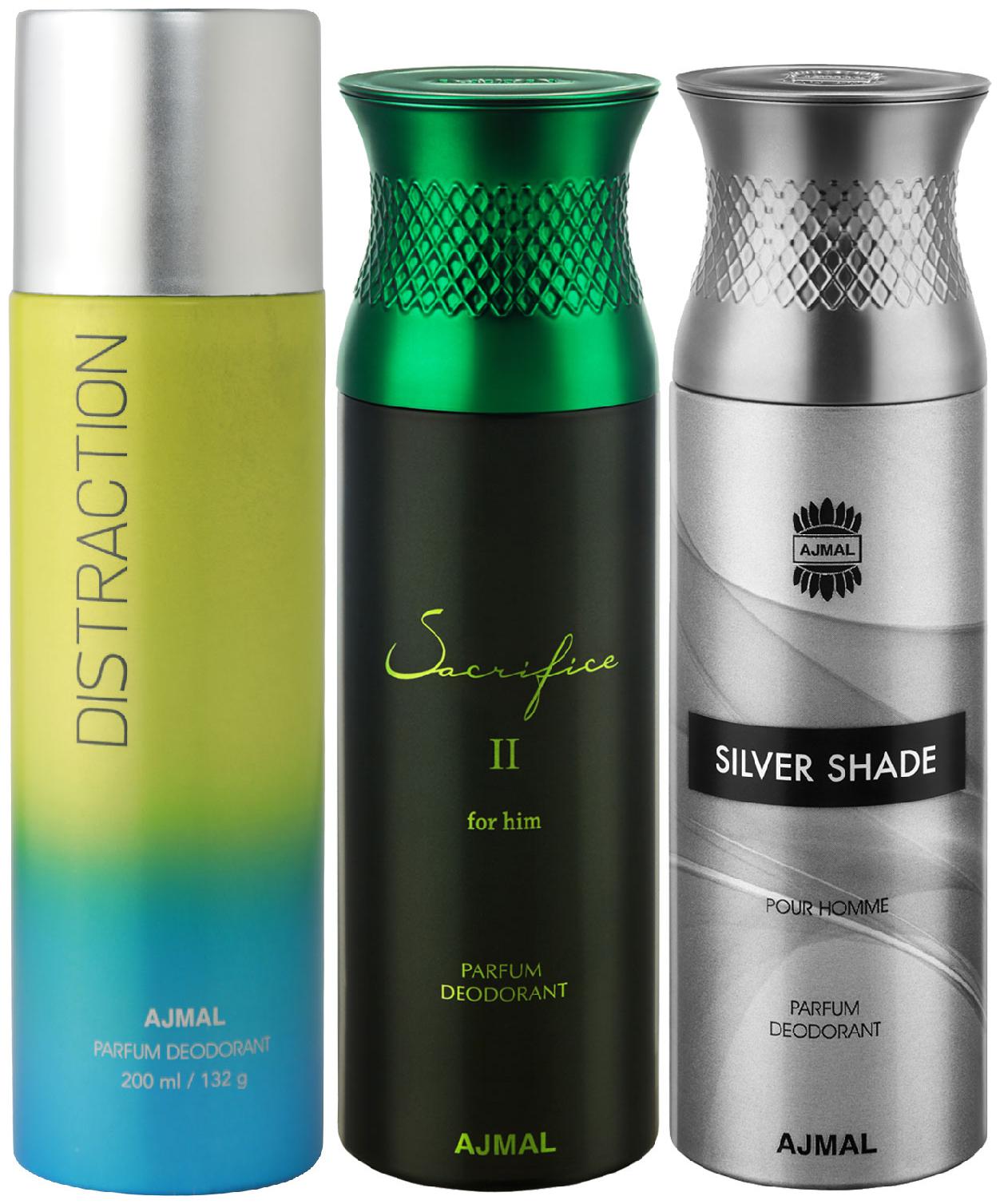 Ajmal 1 Distraction for Men Women 1 Ajmal Sacrifice II for Him for Men and 1 Silver Shade for Men High Quality Deodorants each 200 ml (Pack Of 3)
Ajmal 1 Distraction for Men Women 1 Ajmal Sacrifice II for Him for Men and 1 Silver Shade for Men High Quality Deodorants each 200 ml (Pack Of 3)
