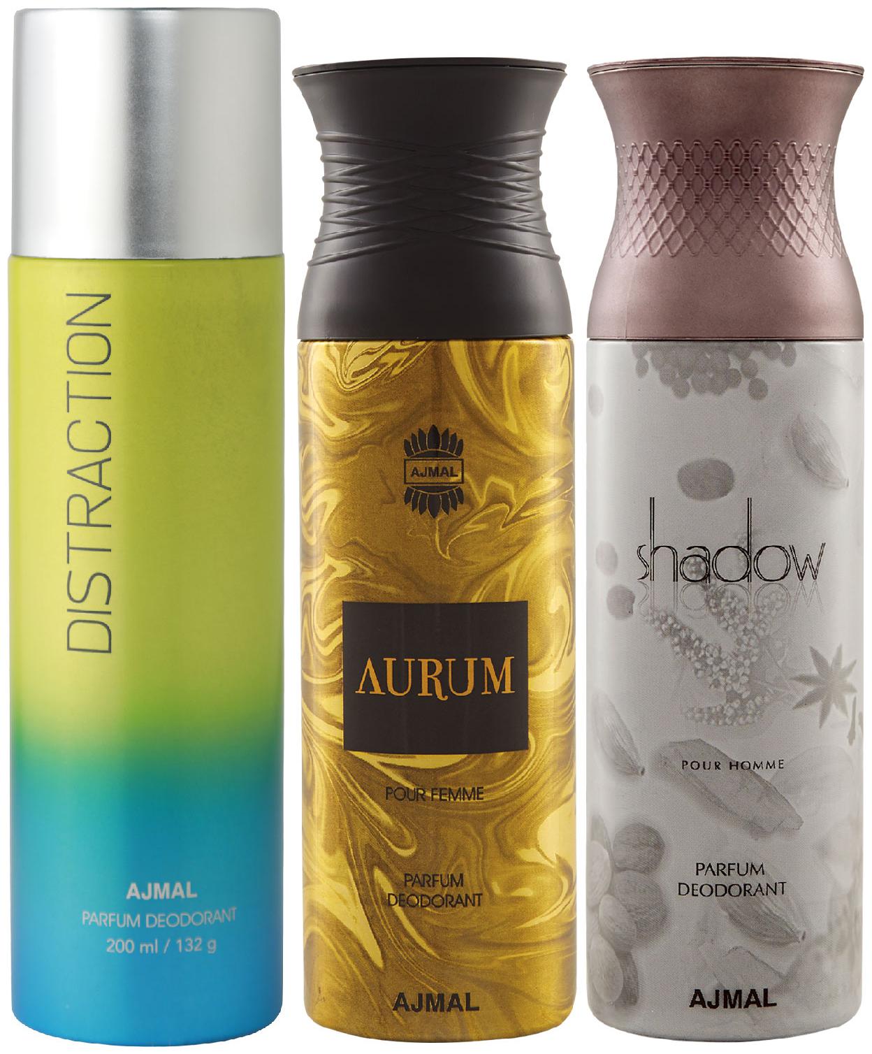 Ajmal 1 Distraction for Men Women 1 Aurum Femme for Women and 1 Shadow Him for Men High Quality Deodorants each 200 ml (Pack Of 3)
Ajmal 1 Distraction for Men Women 1 Aurum Femme for Women and 1 Shadow Him for Men High Quality Deodorants each 200 ml (Pack Of 3)