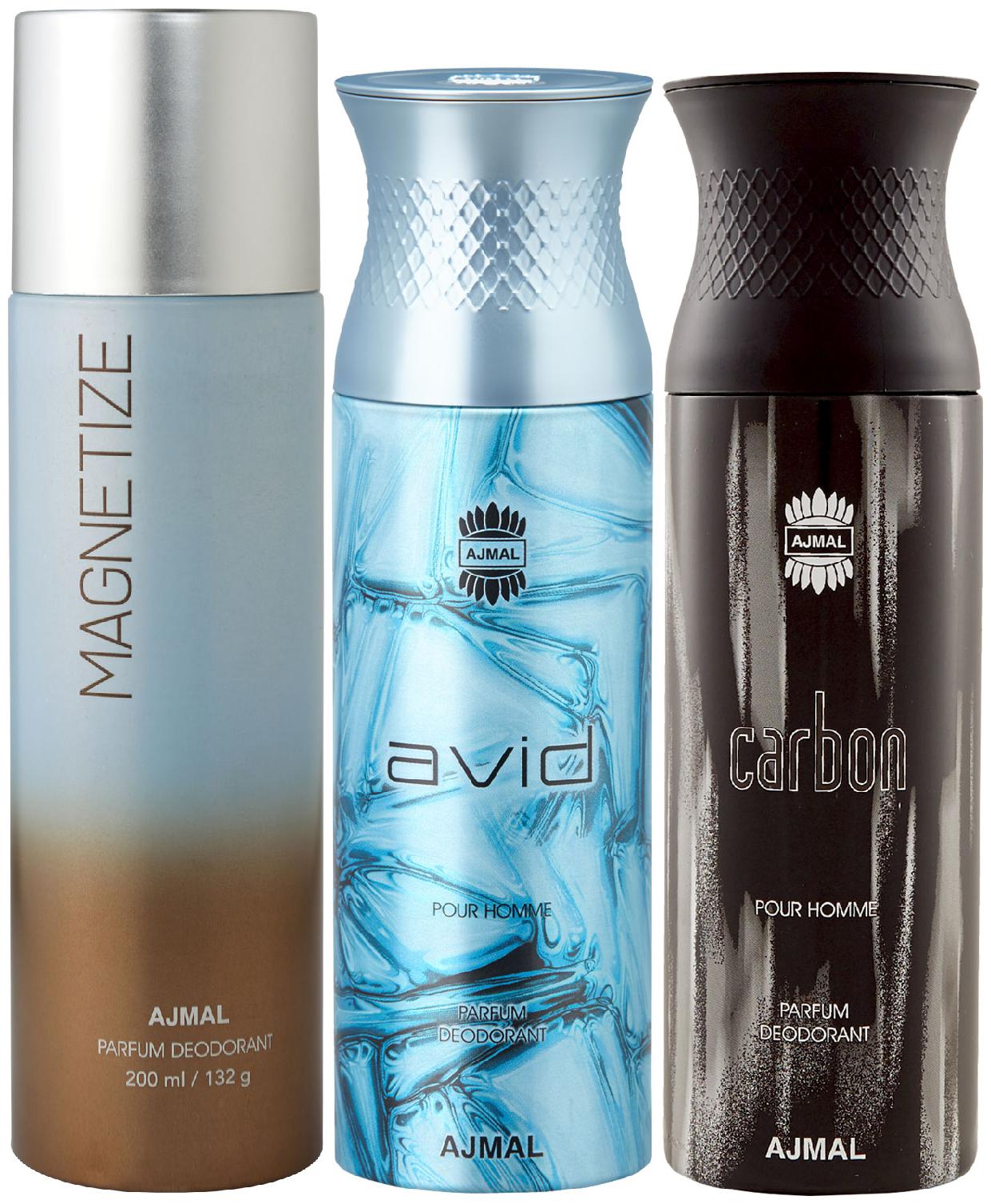 Ajmal 1 Magnetize for Men Women 1 Ajmal Avid for Men and 1 Carbon for Men High Quality Deodorants each 200 ml (Pack Of 3)
Ajmal 1 Magnetize for Men Women 1 Ajmal Avid for Men and 1 Carbon for Men High Quality Deodorants each 200 ml (Pack Of 3)