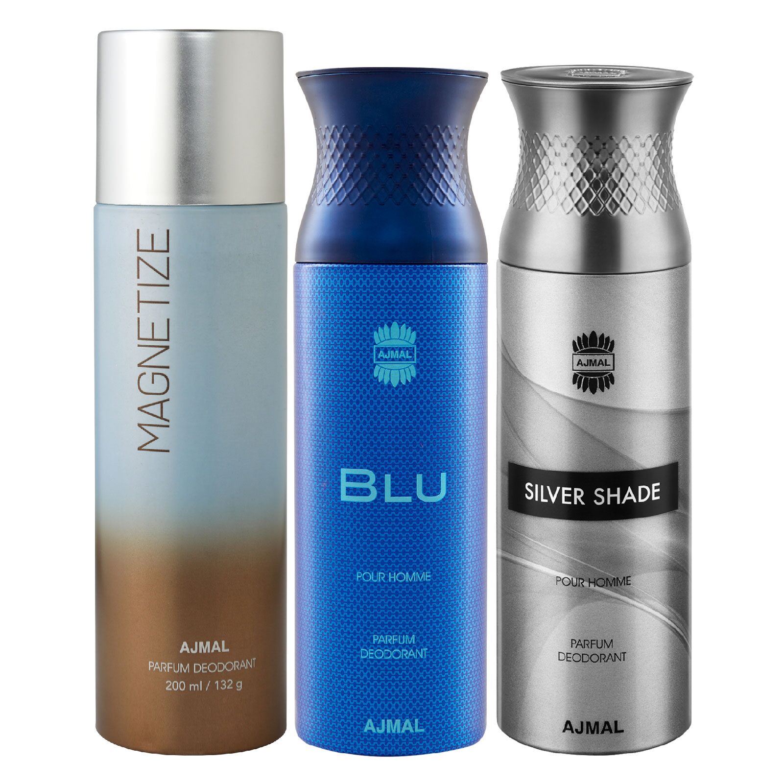 Ajmal 1 Magnetize for Men Women 1 Blu Homme for Men and 1 Silver Shade for Men High Quality Deodorants each 200 ml (Pack Of 3)
Ajmal 1 Magnetize for Men Women 1 Blu Homme for Men and 1 Silver Shade for Men High Quality Deodorants each 200 ml (Pack Of 3)