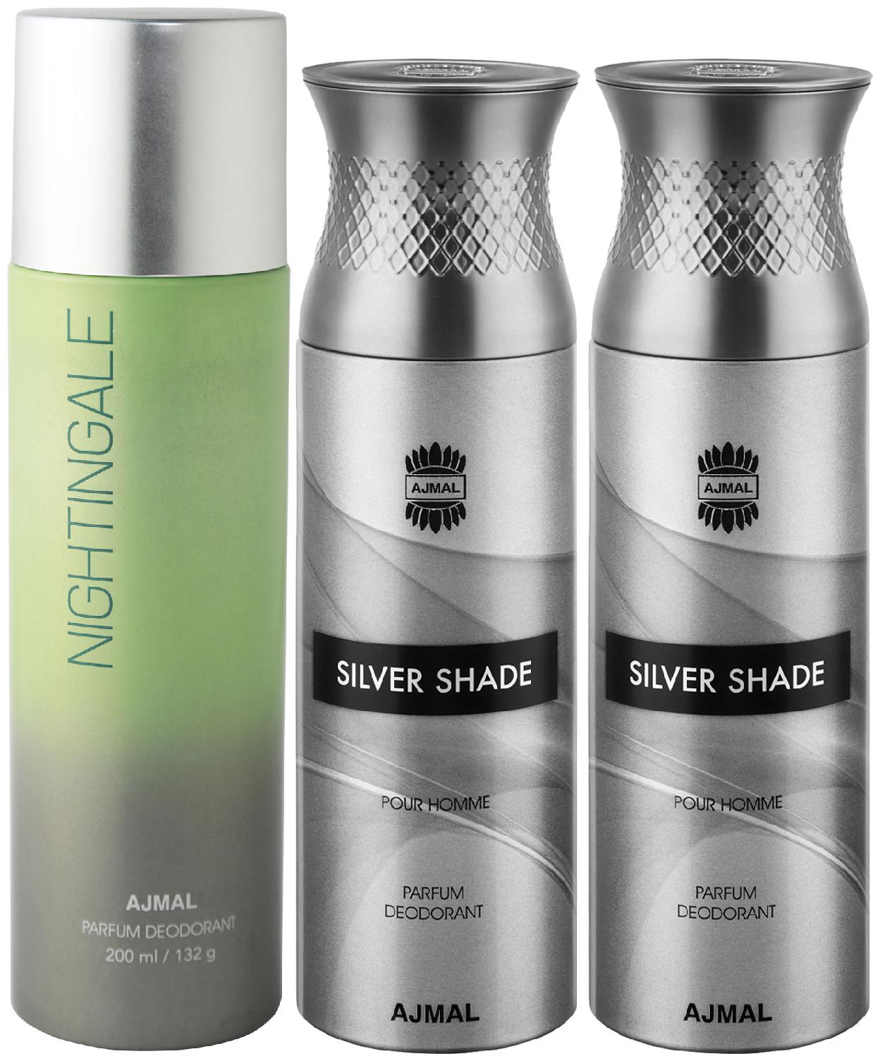 Ajmal 1 Nightingale for Men Women and 2 Silver Shade for Men High Quality Deodorants 200 ml Each ( Pack of 3 )
Ajmal 1 Nightingale for Men Women and 2 Silver Shade for Men High Quality Deodorants 200 ml Each ( Pack of 3 )