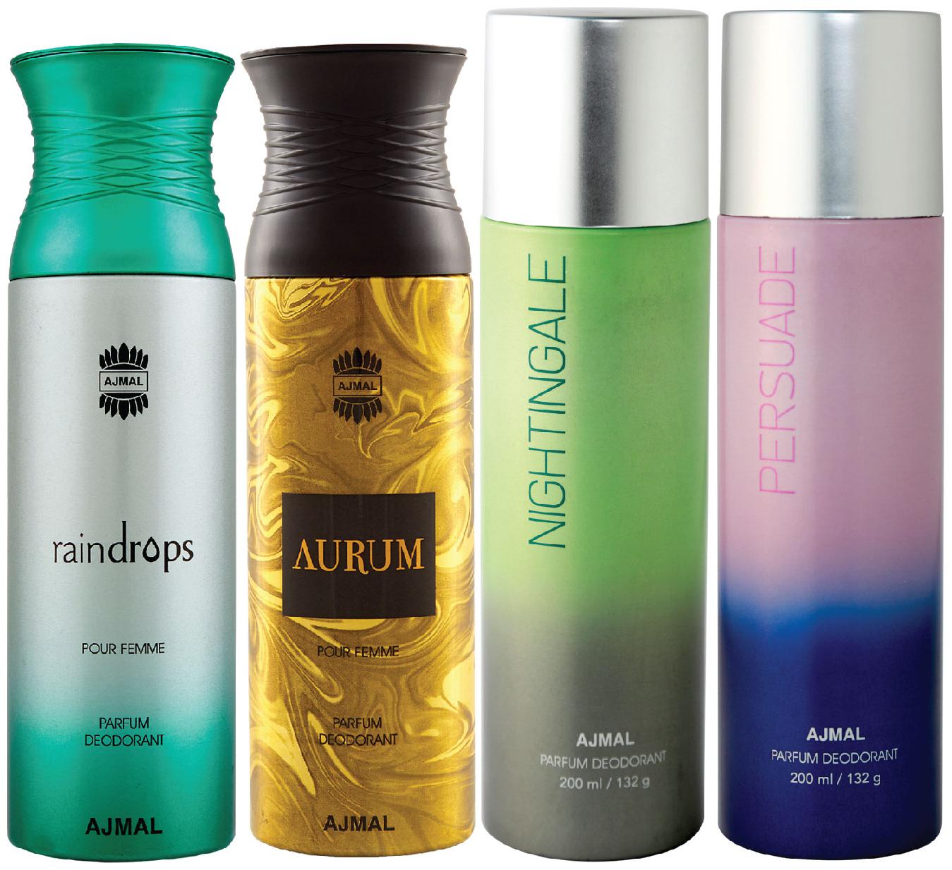 Ajmal 1 Raindrops Femme for Women 1 Aurum Femme for Women 1 Nightingale and 1 Persuade for Men Women High Quality Deodorants each 200ml Combo Pack of 4
Ajmal 1 Raindrops Femme for Women 1 Aurum Femme for Women 1 Nightingale and 1 Persuade for Men Women High Quality Deodorants each 200ml Combo Pack of 4