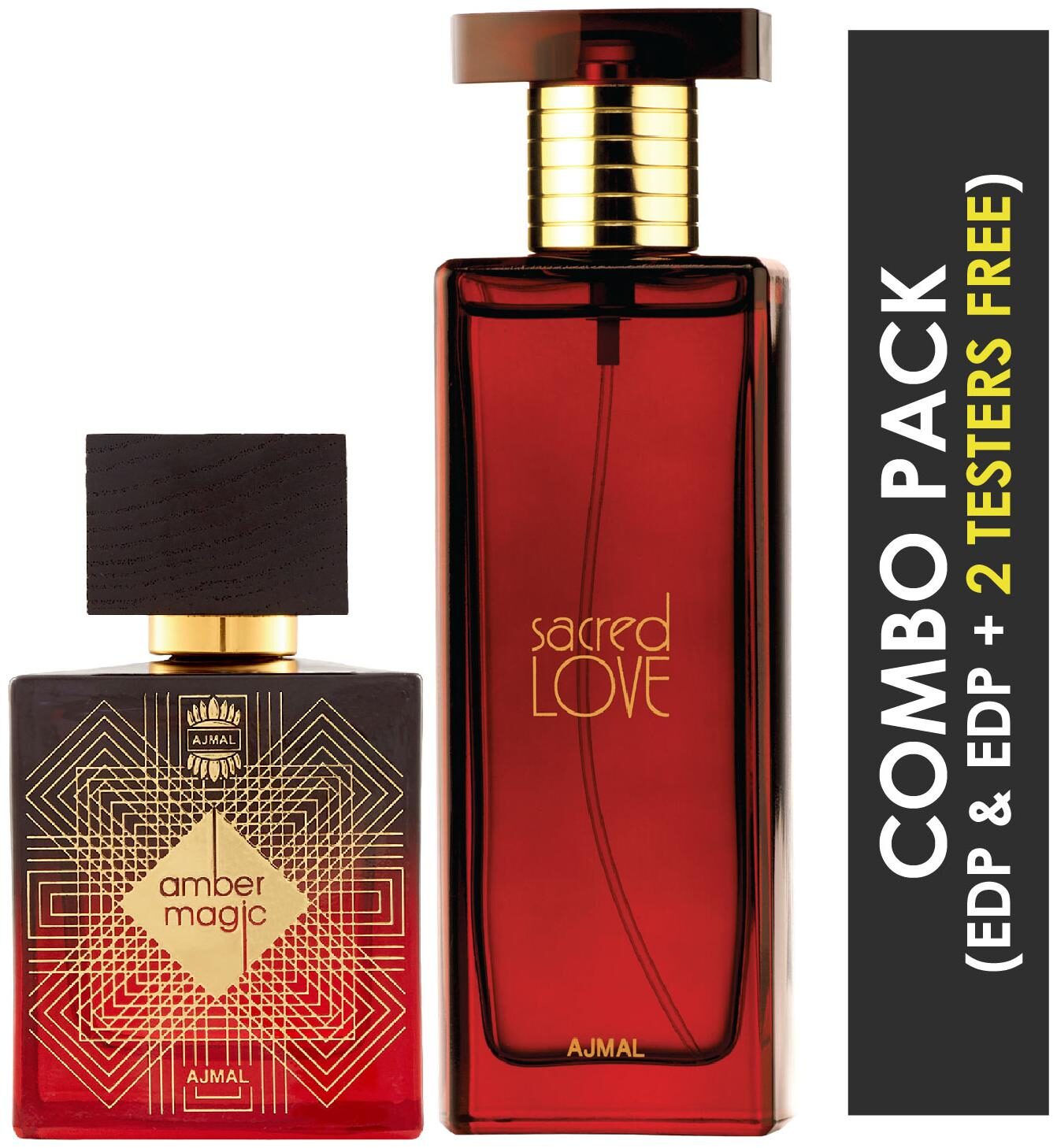 Ajmal Amber Magic EDP Spicy Aromatic Perfume 100ml for Men and Ajmal Sacred Love EDP Floral Musky Perfume 50ml for Women
Ajmal Amber Magic EDP Spicy Aromatic Perfume 100ml for Men and Ajmal Sacred Love EDP Floral Musky Perfume 50ml for Women