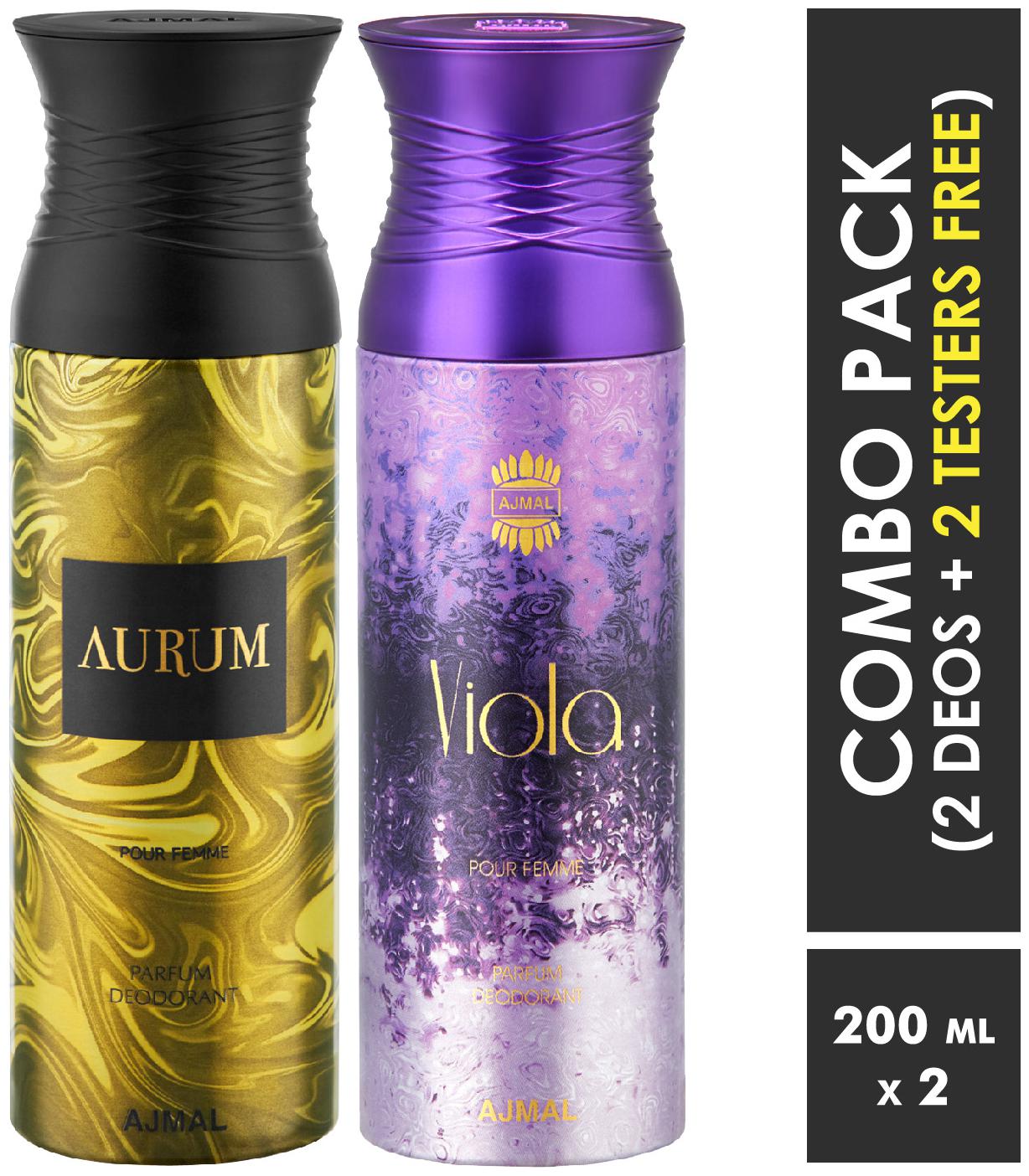 Ajmal Aurum Viola Deodorants for Women 200ml each (Pack of 2 400ml) 2 Parfum Testers Free
Ajmal Aurum Viola Deodorants for Women 200ml each (Pack of 2 400ml) 2 Parfum Testers Free