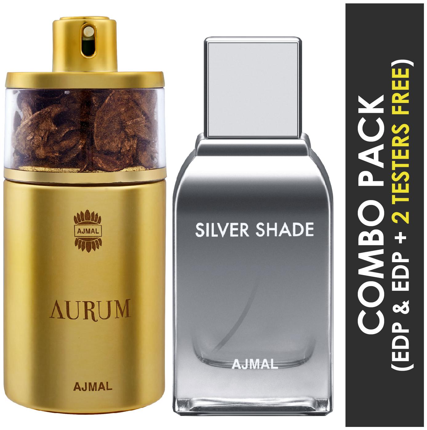 Ajmal Aurum EDP Fruity Floral Perfume 75ml for Women and Silver Shade EDP Citrus Woody Perfume 100ml for Men
Ajmal Aurum EDP Fruity Floral Perfume 75ml for Women and Silver Shade EDP Citrus Woody Perfume 100ml for Men