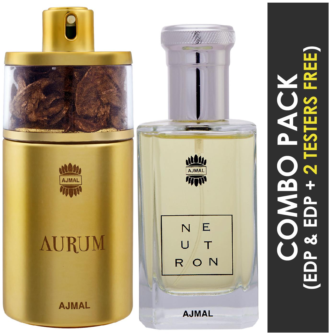 Ajmal Aurum EDP Fruity Floral Perfume 75ml for Women and Ajmal Neutron EDP Citrus Fruity Perfume 100ml for Men (Pack of 2)
Ajmal Aurum EDP Fruity Floral Perfume 75ml for Women and Ajmal Neutron EDP Citrus Fruity Perfume 100ml for Men (Pack of 2)