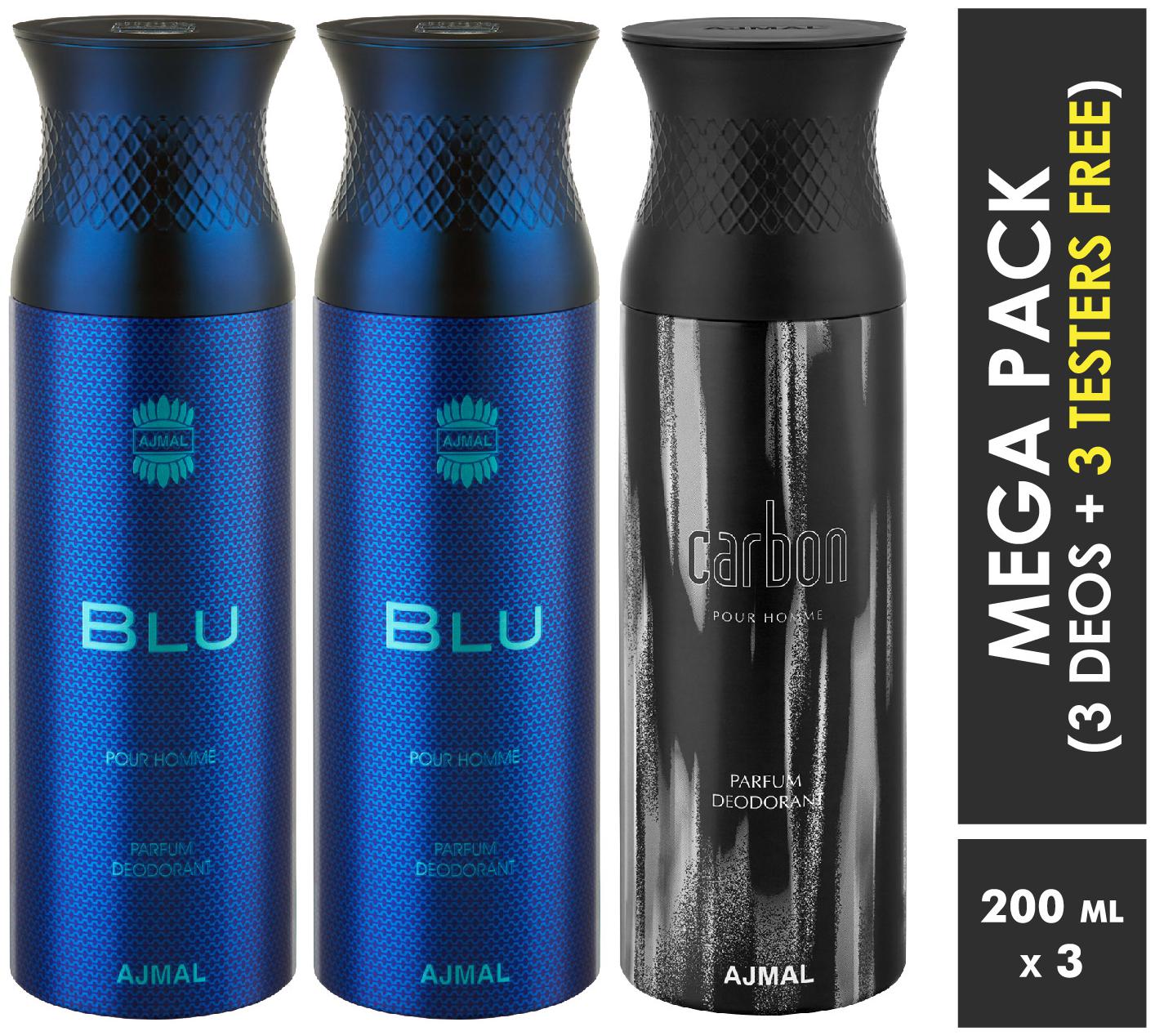 Ajmal Blu Blu Carbon Deodorant Spray For Men 200ml each (Pack of 3 600ml) 3 Parfum Testers Free
Ajmal Blu Blu Carbon Deodorant Spray For Men 200ml each (Pack of 3 600ml) 3 Parfum Testers Free