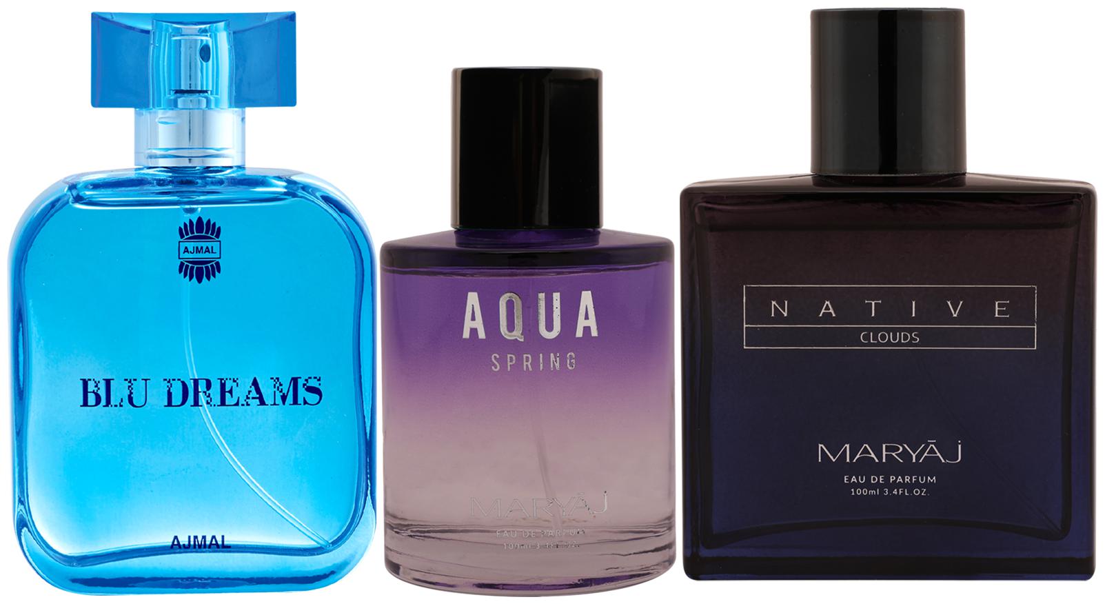 Ajmal Blu Dreams EDP Maryaj Aqua Spring EDP Maryaj Native Clouds EDP 100ml (Pack of 3)
Ajmal Blu Dreams EDP Maryaj Aqua Spring EDP Maryaj Native Clouds EDP 100ml (Pack of 3)