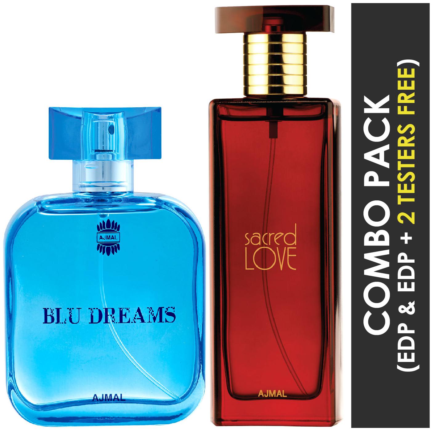 Ajmal Blu Dreams EDP Citurs Fruity Perfume 100ml for Men and Ajmal Sacred Love EDP Floral Musky Perfume 50ml for Women (Pack of 2)
Ajmal Blu Dreams EDP Citurs Fruity Perfume 100ml for Men and Ajmal Sacred Love EDP Floral Musky Perfume 50ml for Women (Pack of 2)