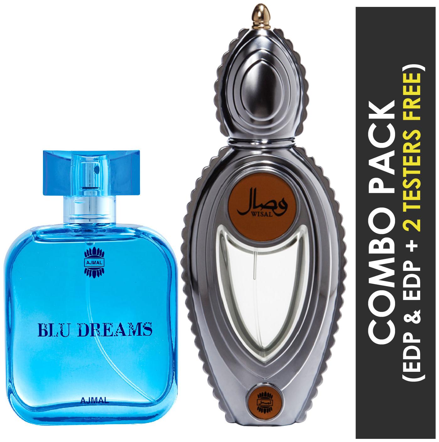 Ajmal Blu Dreams EDP Citurs Fruity Perfume 100ml for Men and Wisal EDP Floral Musky Perfume 50ml for Women
Ajmal Blu Dreams EDP Citurs Fruity Perfume 100ml for Men and Wisal EDP Floral Musky Perfume 50ml for Women