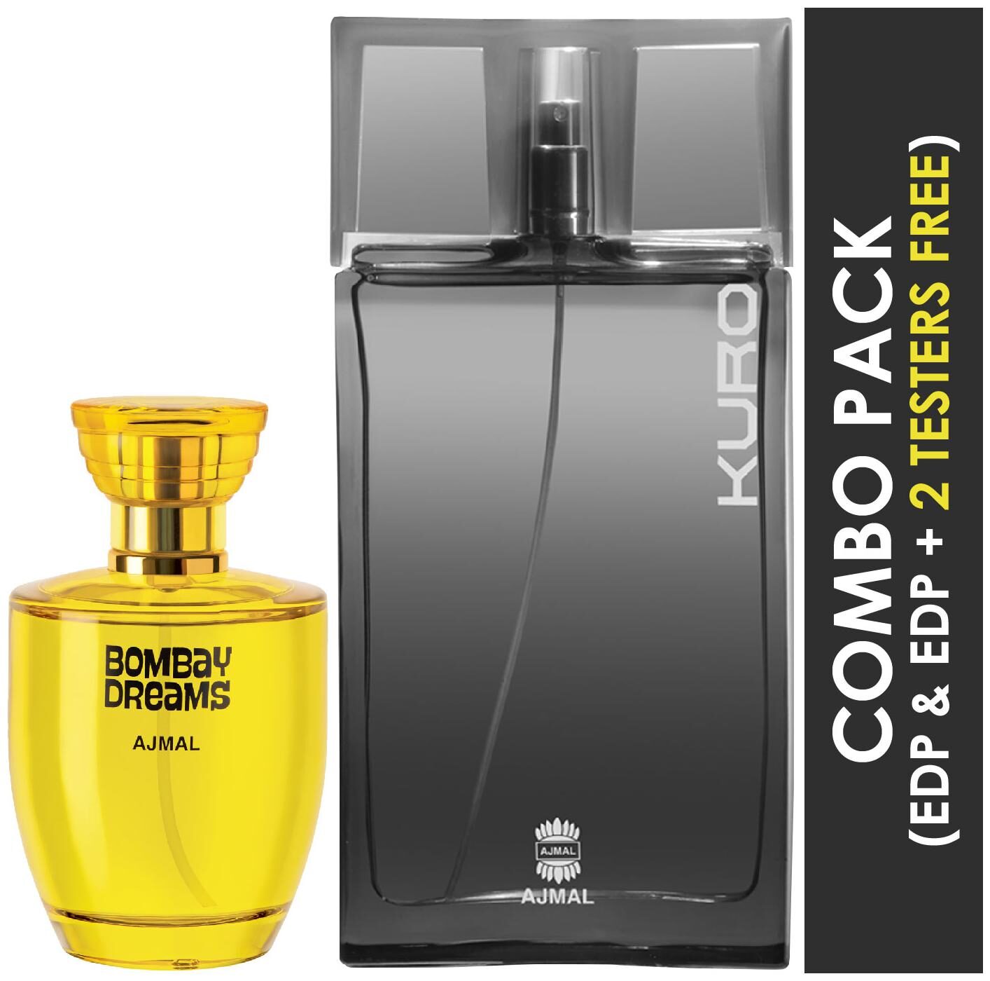 Ajmal Bombay Dreams EDP Floral Fruity Perfume 100ml for Women and Kuro EDP Aromatic Spicy Perfume 90ml for Men
Ajmal Bombay Dreams EDP Floral Fruity Perfume 100ml for Women and Kuro EDP Aromatic Spicy Perfume 90ml for Men