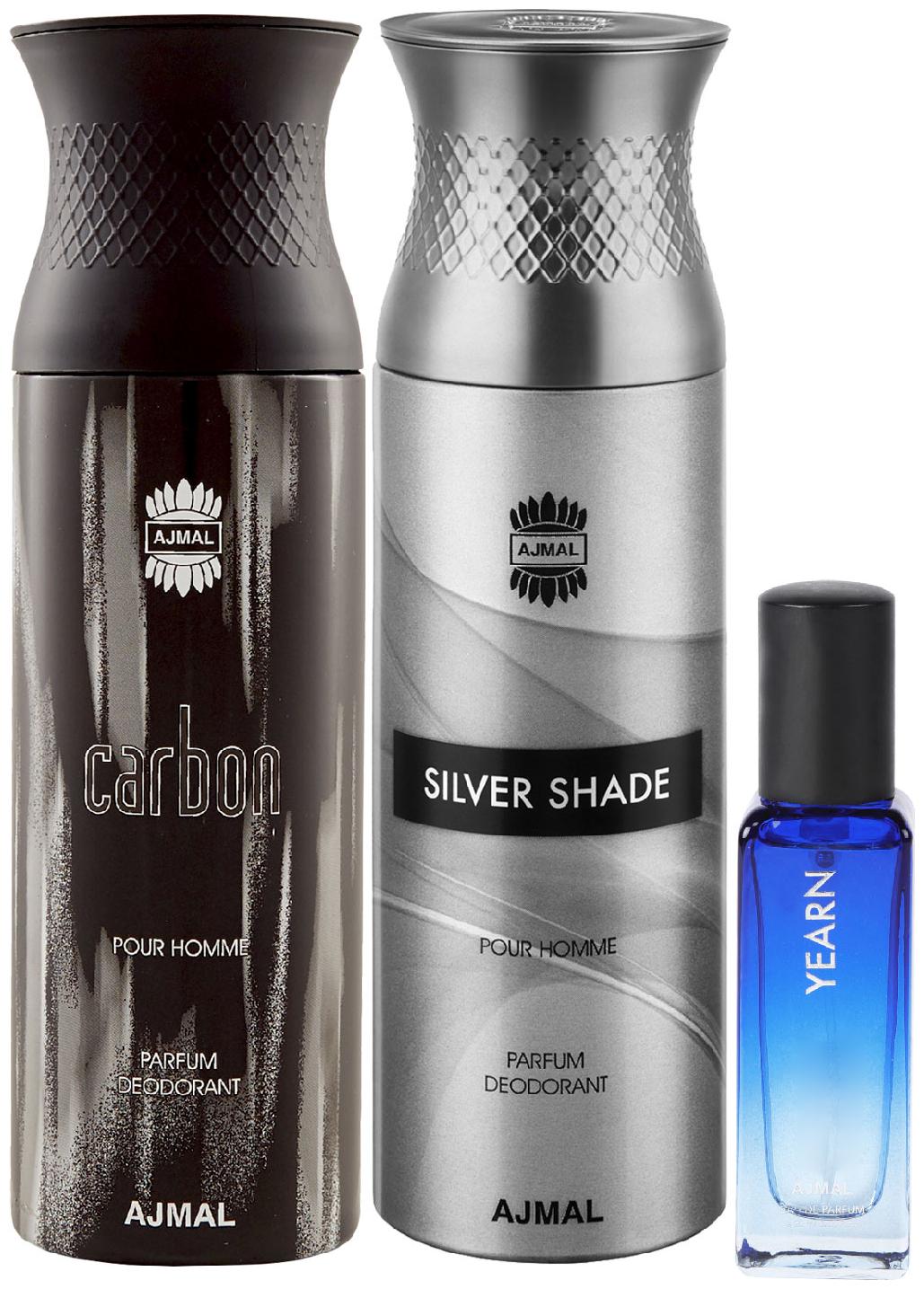 Ajmal Carbon SilverShade Deo each of 200 ml Yearn EDP 20 ml Pack of 3 for Men Women
Ajmal Carbon SilverShade Deo each of 200 ml Yearn EDP 20 ml Pack of 3 for Men Women