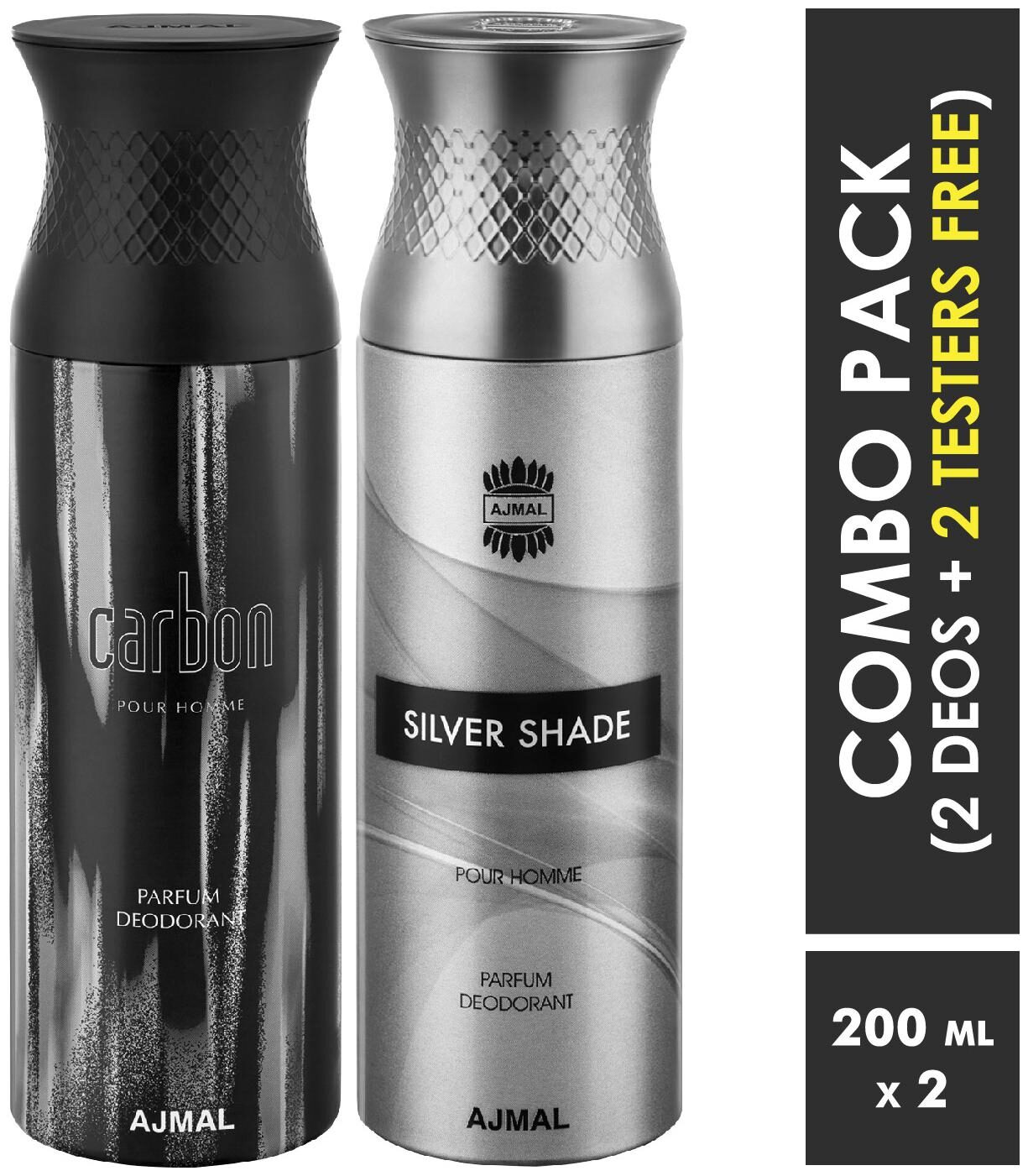 Ajmal Carbon SilverShade Deodorant Spray for Men 200ml each (Pack of 2 400ml) 2 Parfum Testers Free
Ajmal Carbon SilverShade Deodorant Spray for Men 200ml each (Pack of 2 400ml) 2 Parfum Testers Free