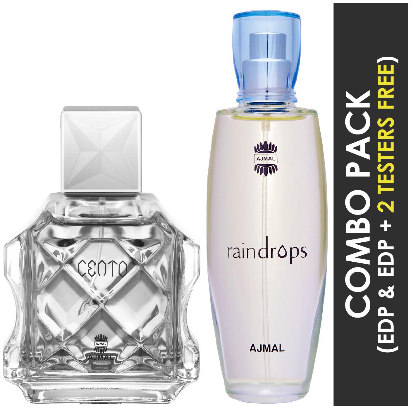 Ajmal Cento EDP Citrus Aromatic Perfume 100ml for Men and Ajmal Raindrops EDP Floral Chypre Perfume 50ml for Women
Ajmal Cento EDP Citrus Aromatic Perfume 100ml for Men and Ajmal Raindrops EDP Floral Chypre Perfume 50ml for Women