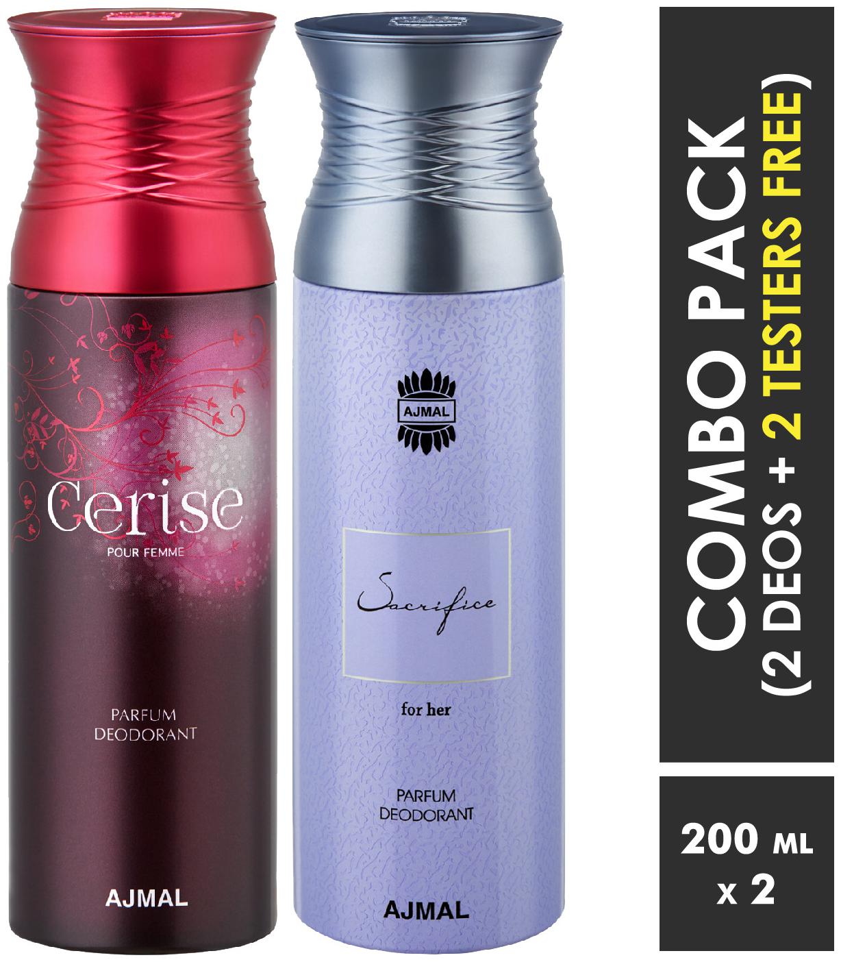 Ajmal Cerise SacrificeHer Deodorants for Women 200ml each (Pack of 2 400ml) 2 Parfum Testers Free
Ajmal Cerise SacrificeHer Deodorants for Women 200ml each (Pack of 2 400ml) 2 Parfum Testers Free